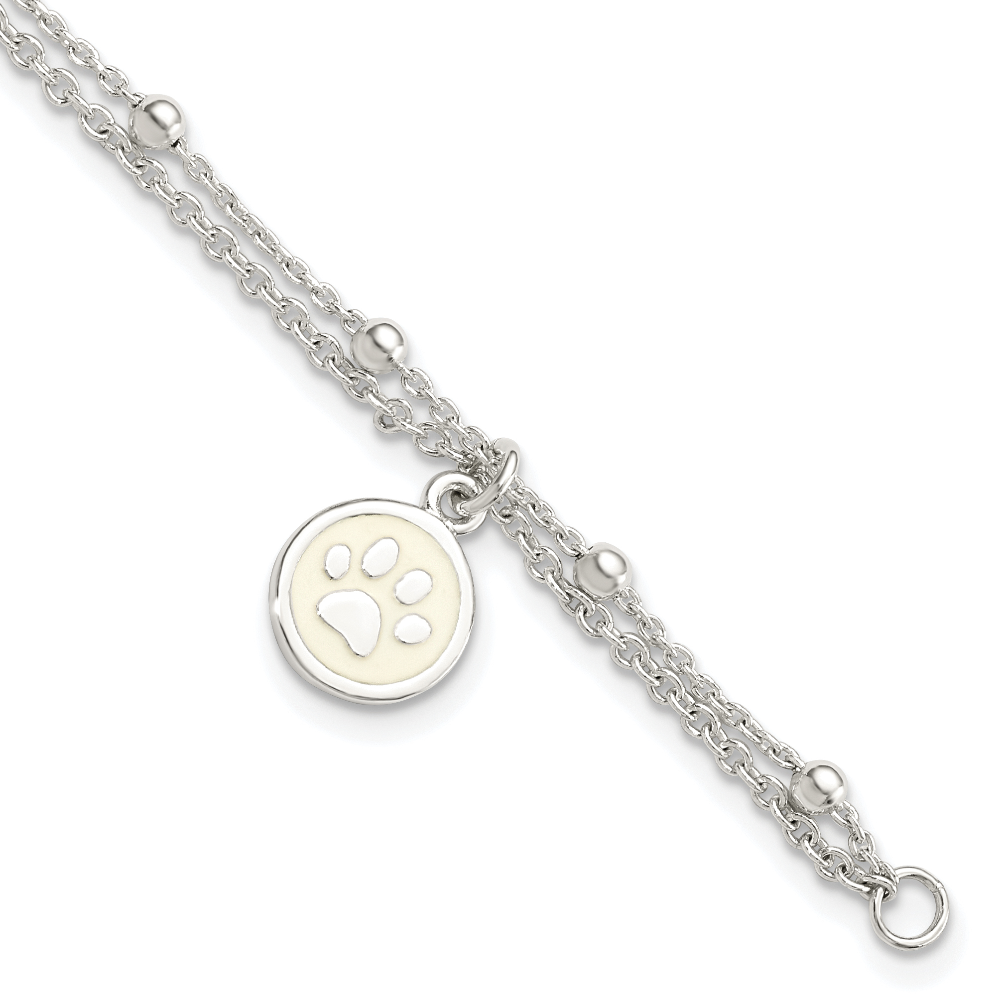 Sterling Silver 2-Strand Heart and Enameled Paw Print Bracelet (QG5778-7.5)