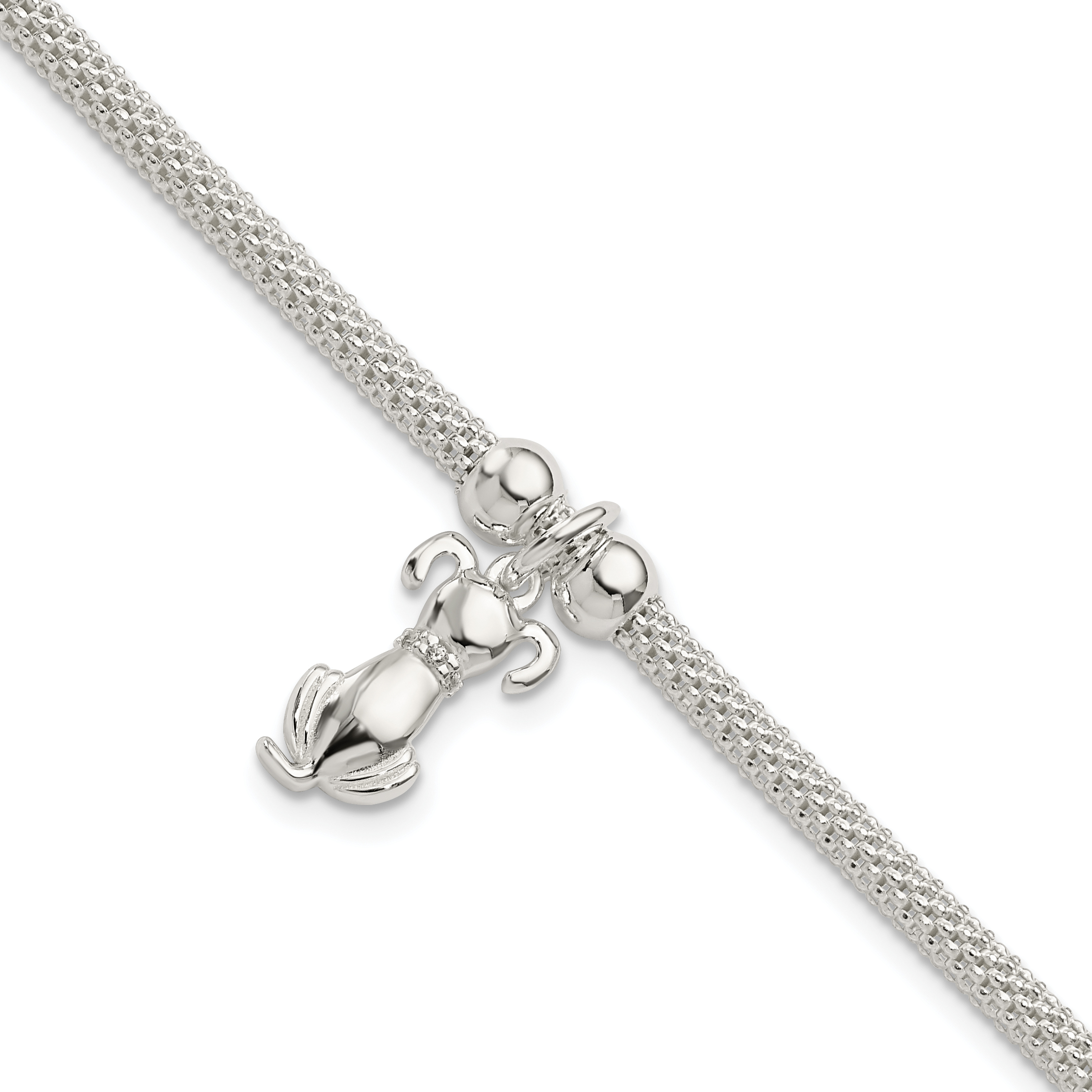 Sterling Silver Polished CZ Dog Charm Bracelet (QG5779-7.25)