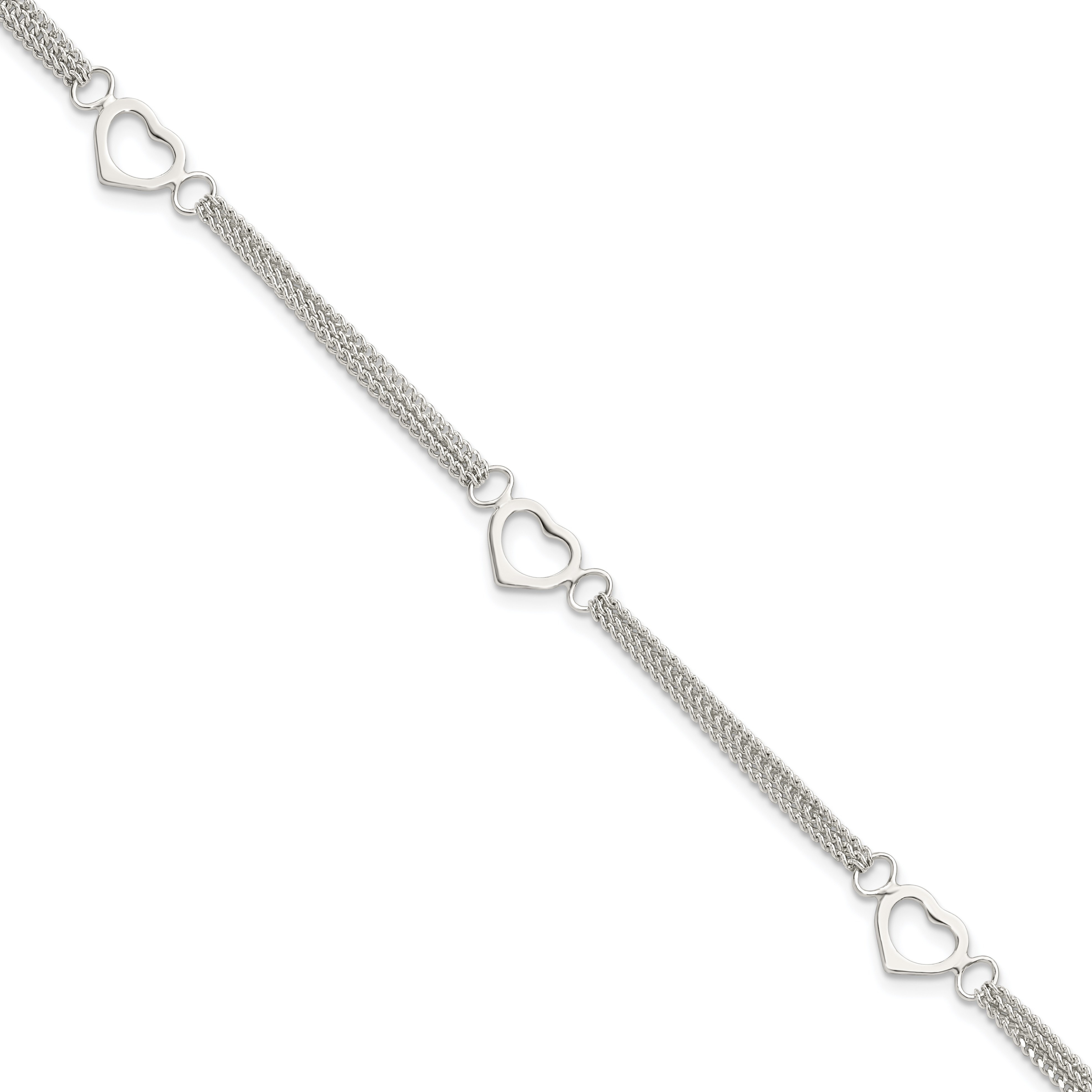 Sterling Silver Polished Multi-strand Heart 7in Bracelet (QG5781-7)