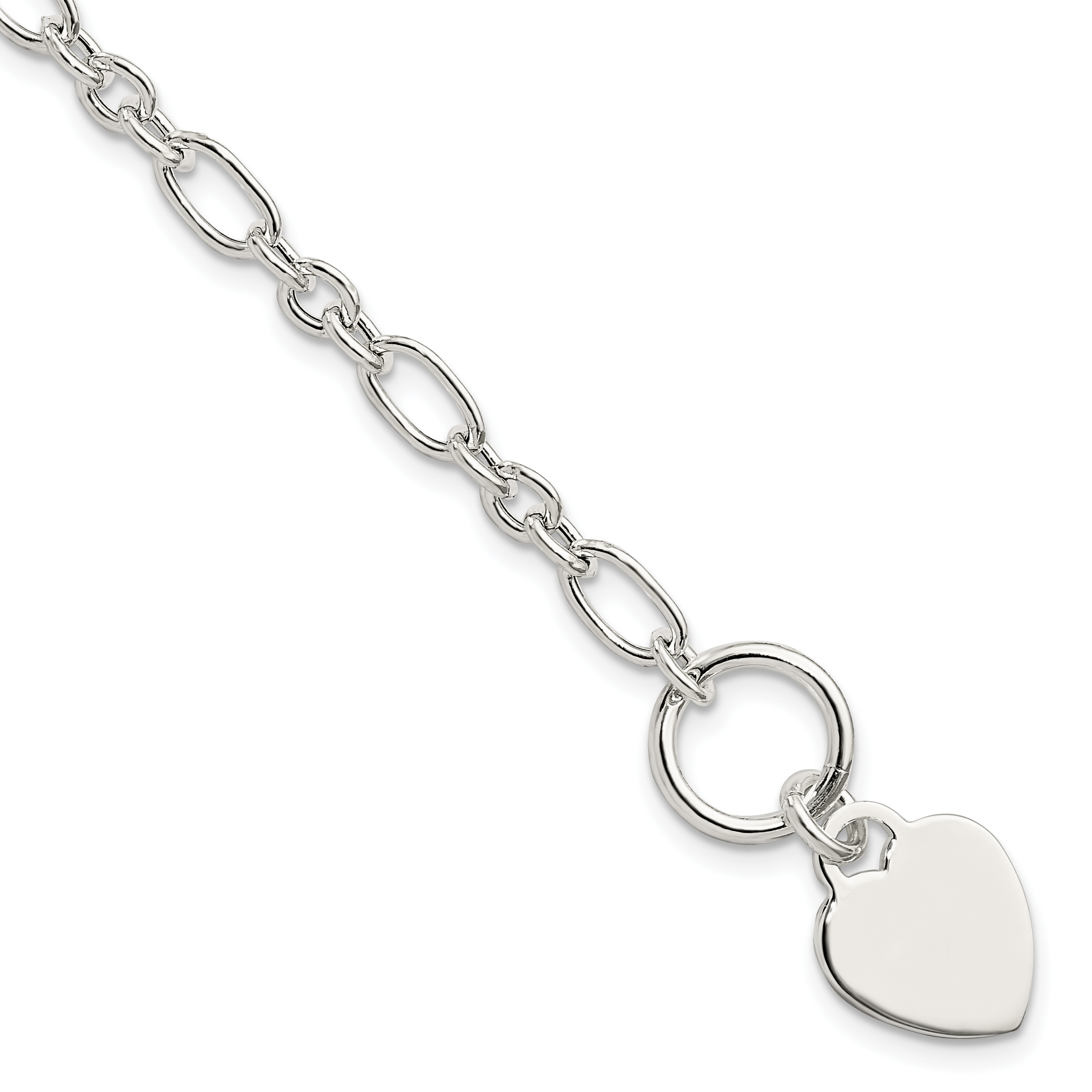 Sterling Silver Polished Heart Charm Fancy Link Bracelet (QG5783-7.5)