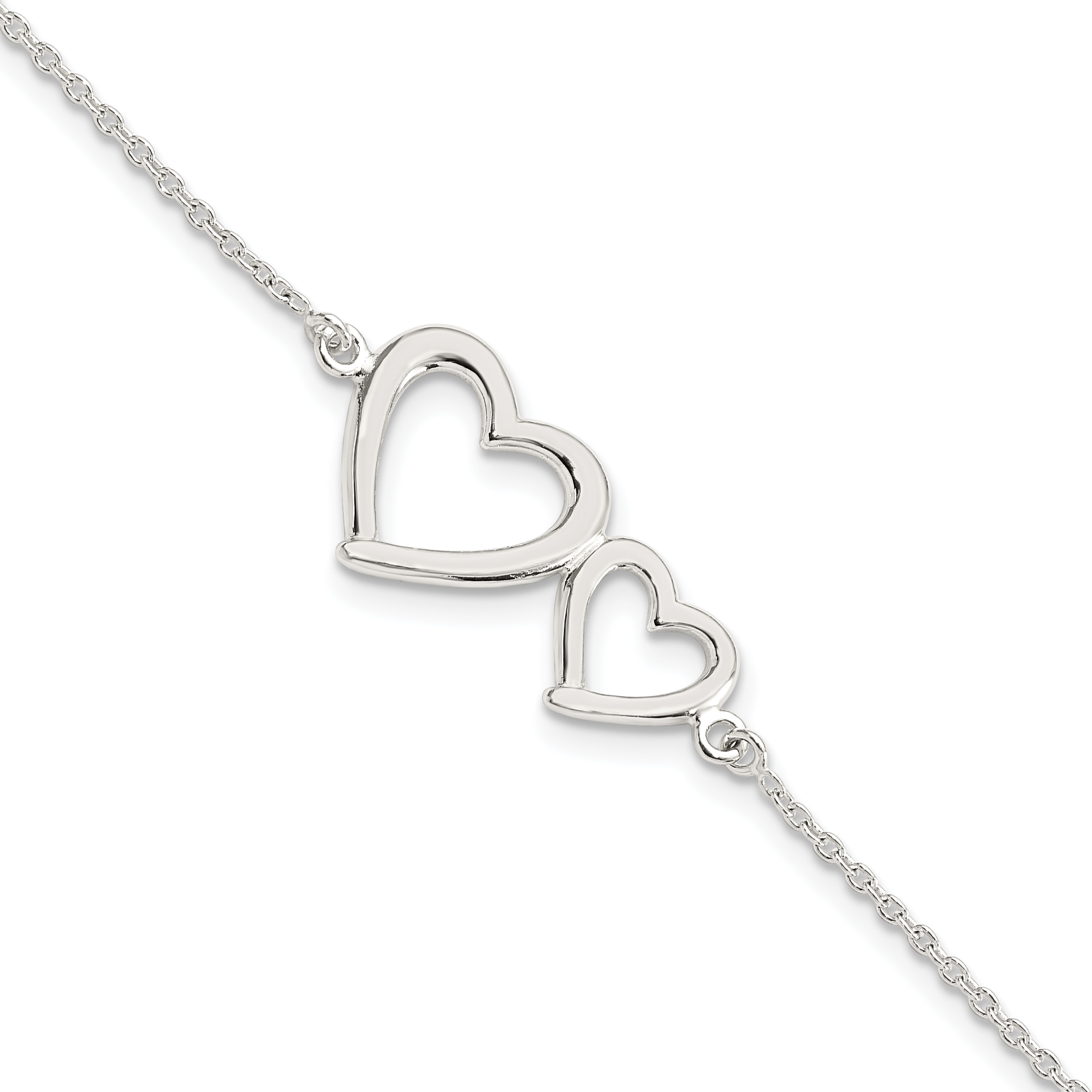 Sterling Silver Polished Two Hearts Bracelet (QG5785-7.5)