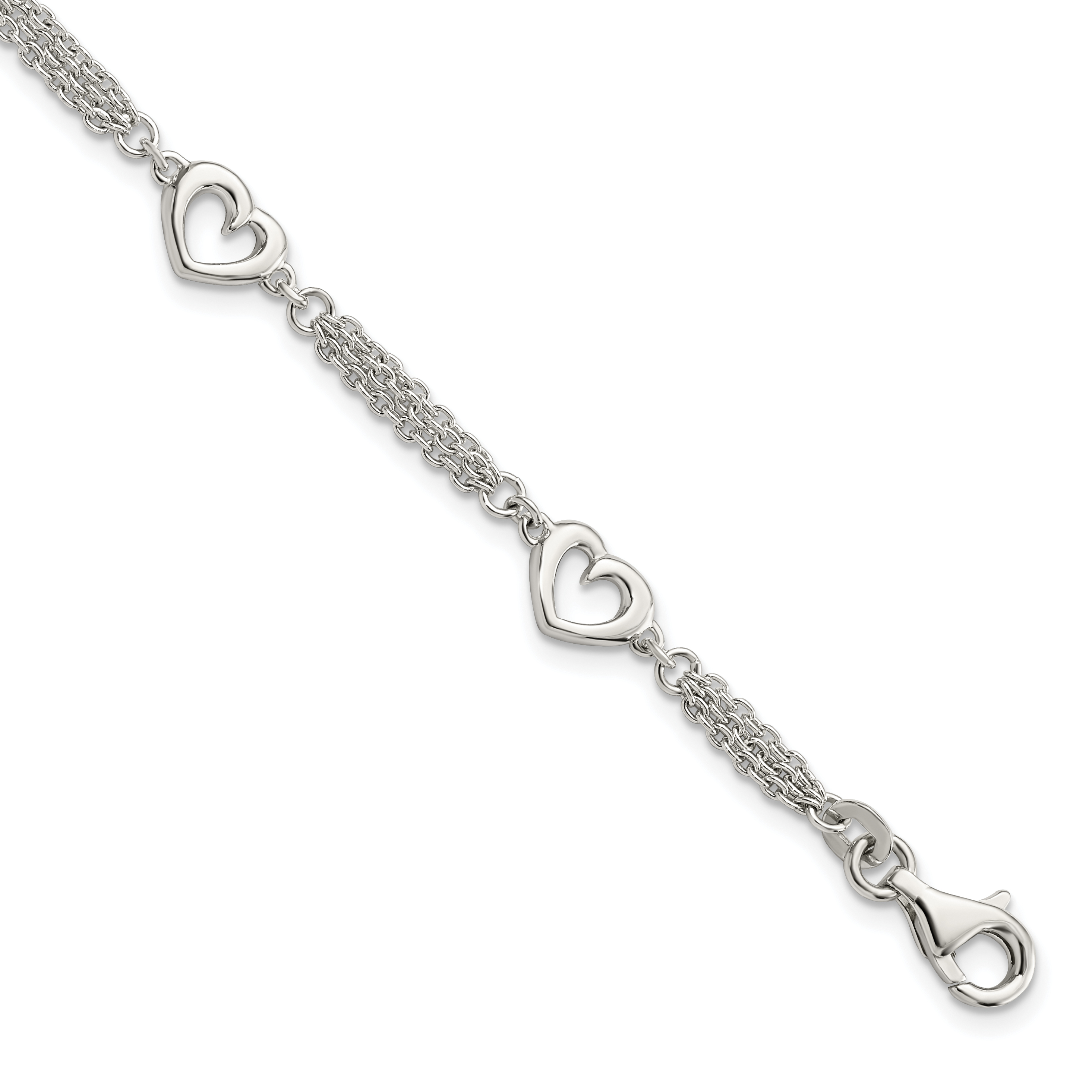Sterling Silver Polished Hearts 7.5in w/1.0 in ext Bracelet (QG5787-7.5)