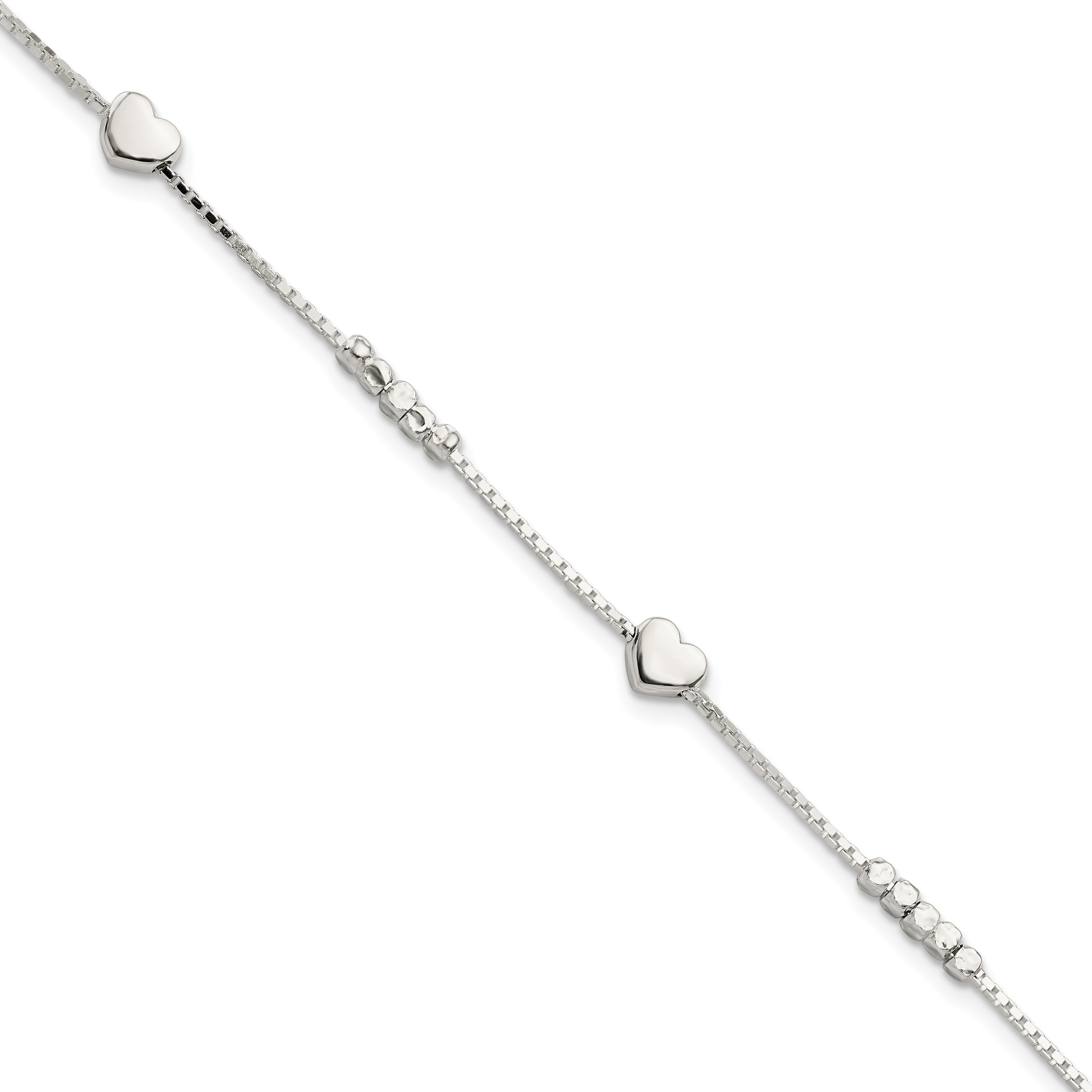 Sterling Silver Fancy Bead & Heart w/ 1in ext Bracelet (QG5789-7)