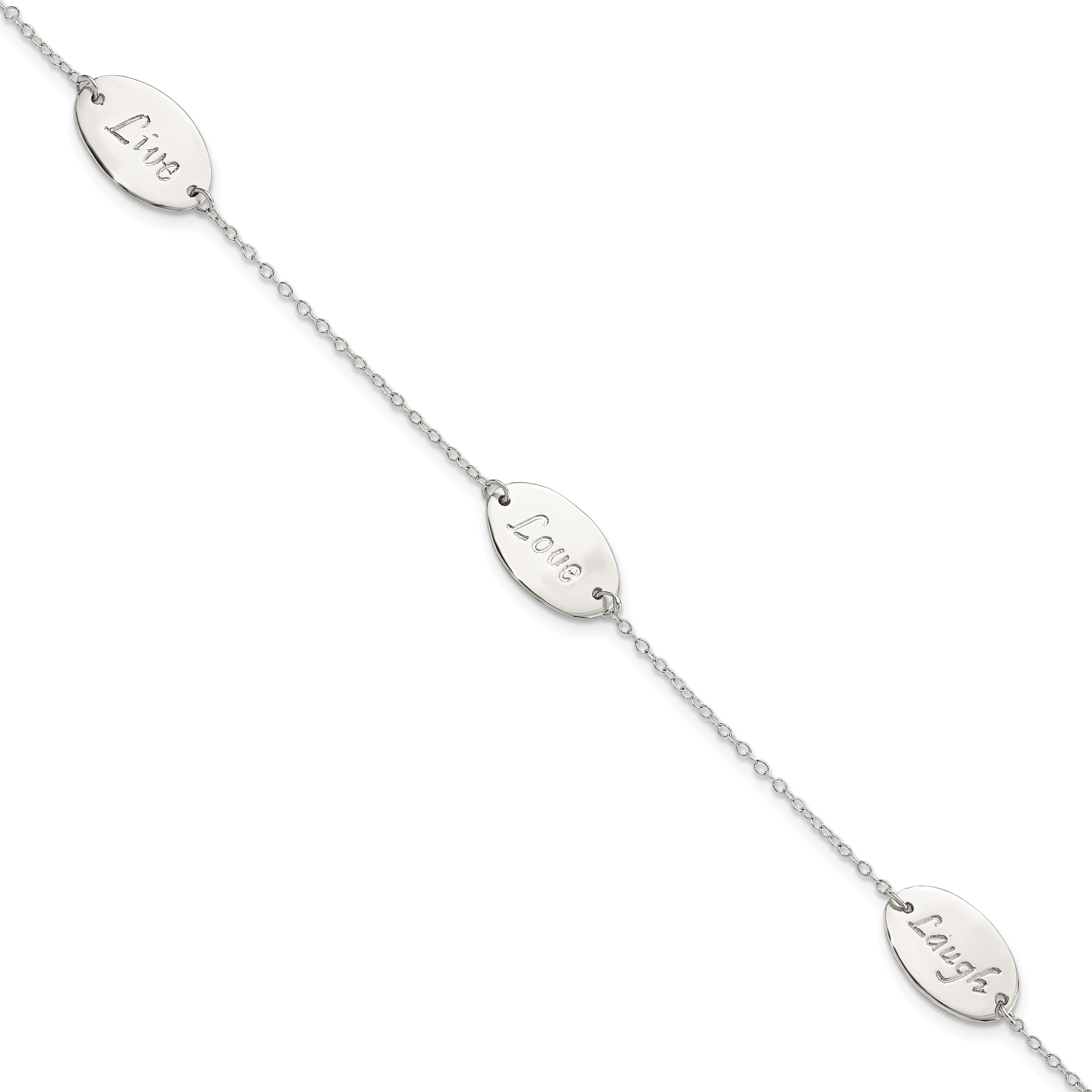 Sterling Silver Polished Live Laugh Love 7.5in Bracelet (QG5792-7.5)