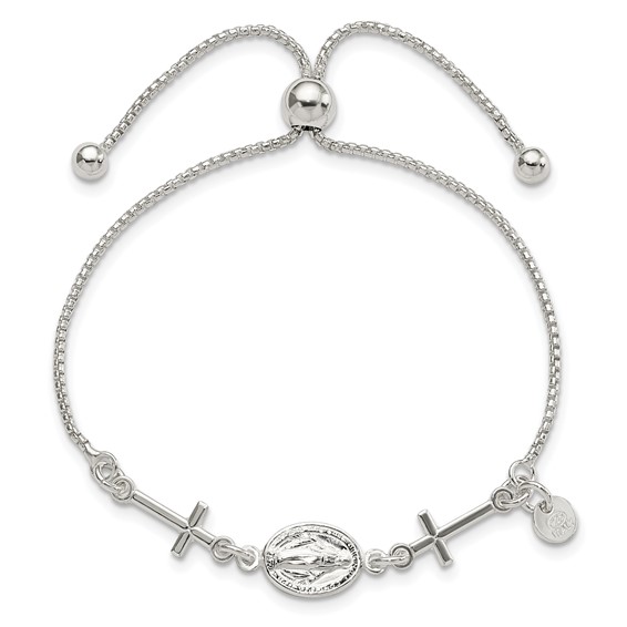 Sterling Silver Miraculous & Crosses Adjustable Bracelet