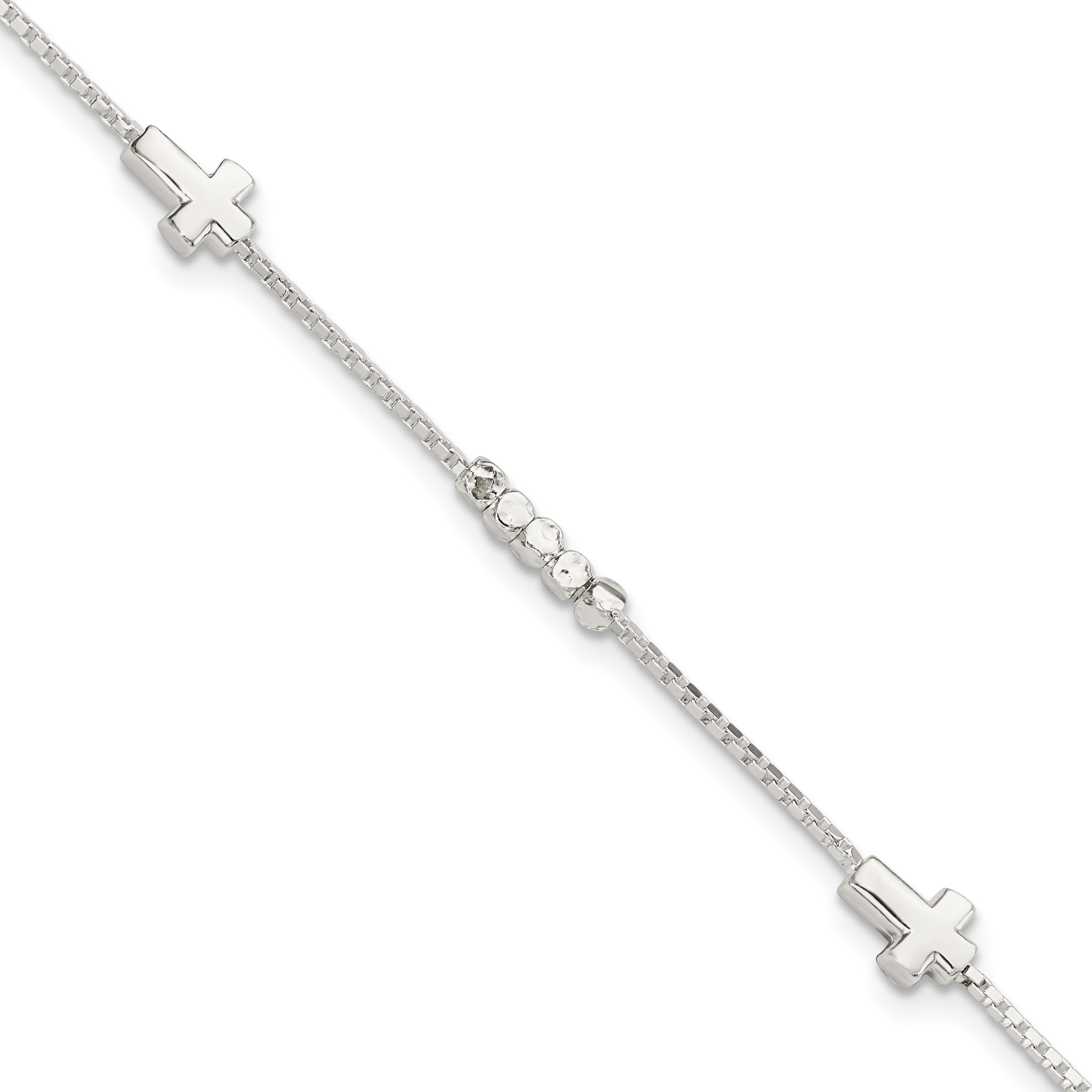 Sterling Silver Fancy Bead & Cross w/ 1in ext Bracelet (QG5799-7)