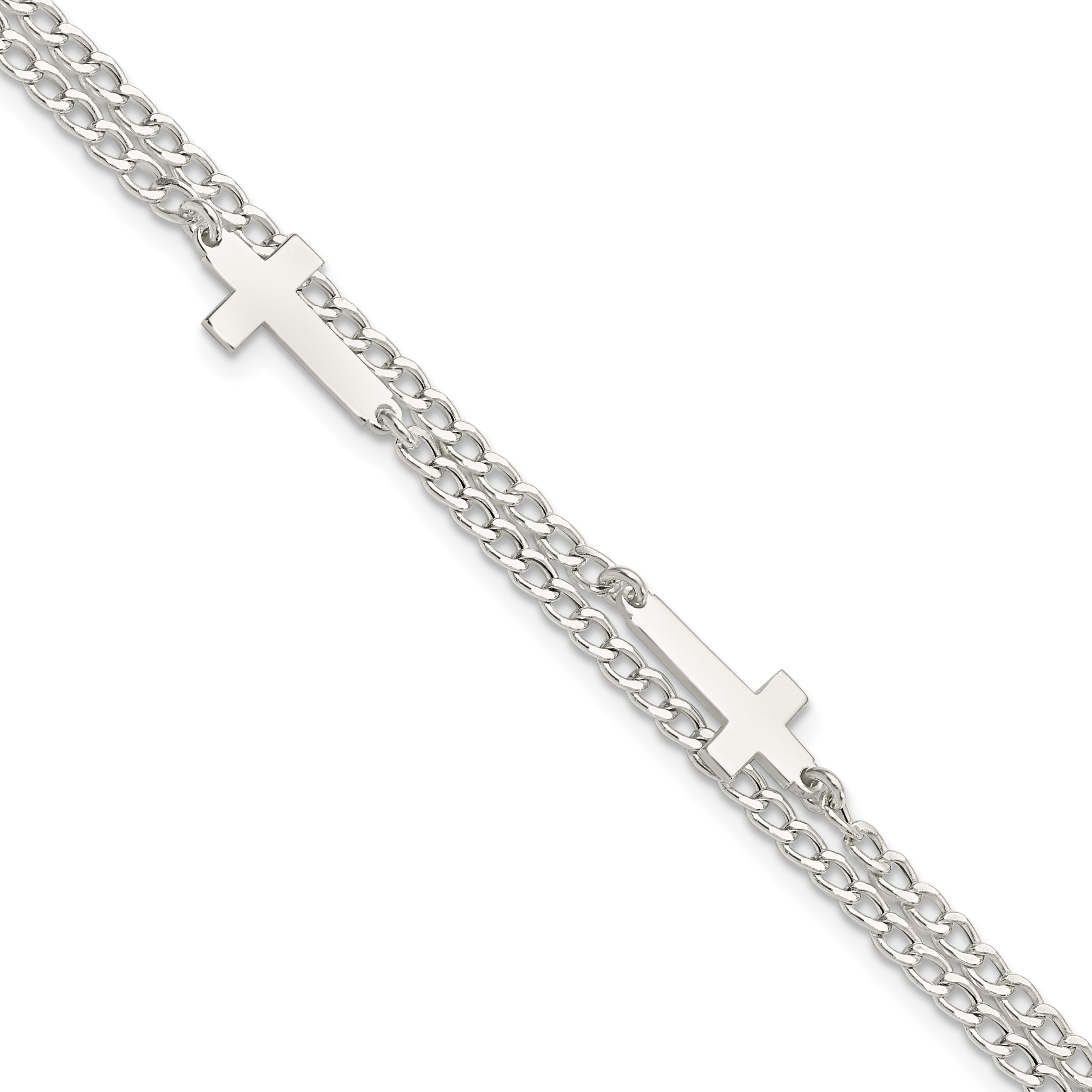 Sterling Silver Double Cross 2-Strand w/1in ext Bracelet (QG5802-7)