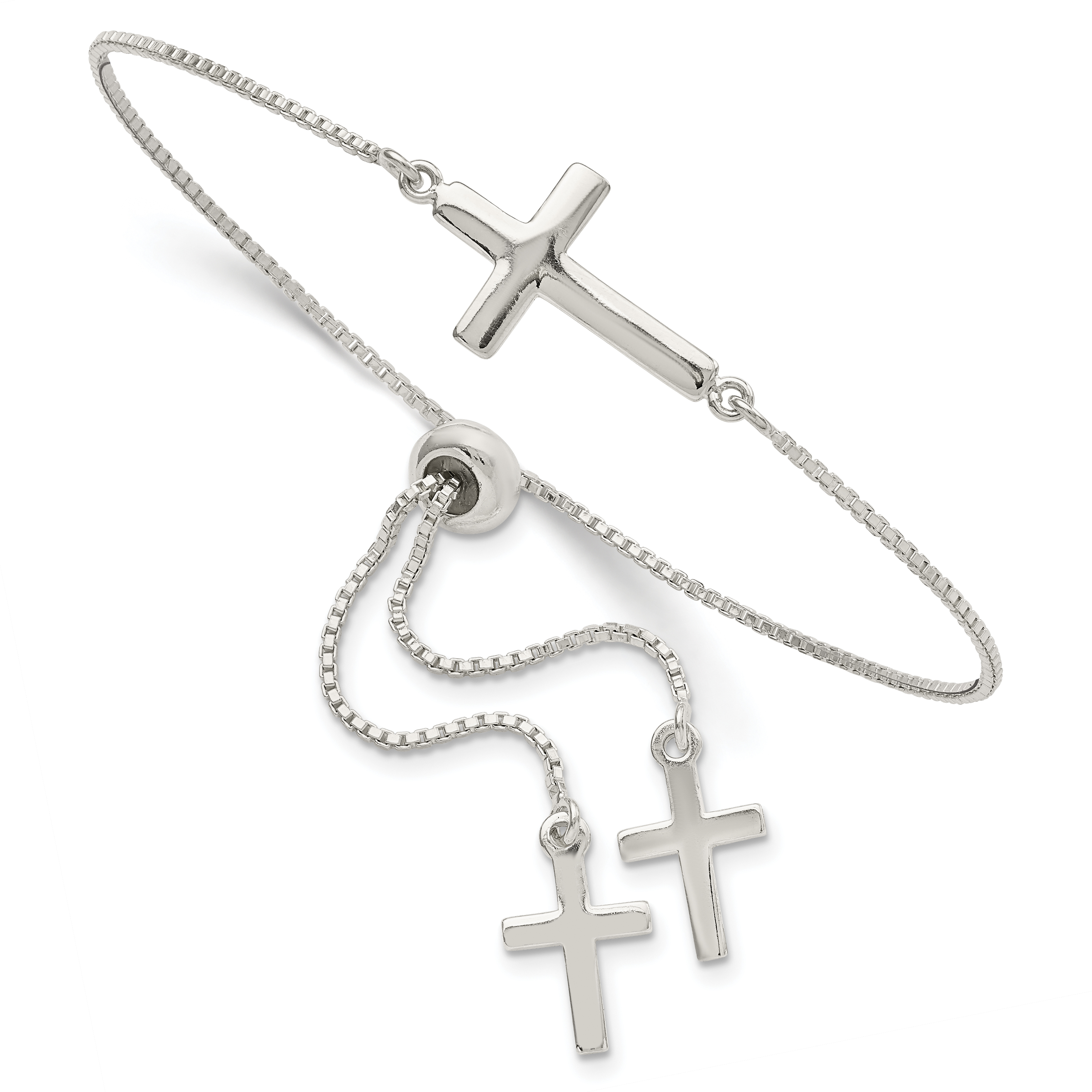 Sterling Silver Polished Cross Adjustable Bracelet (QG5805)