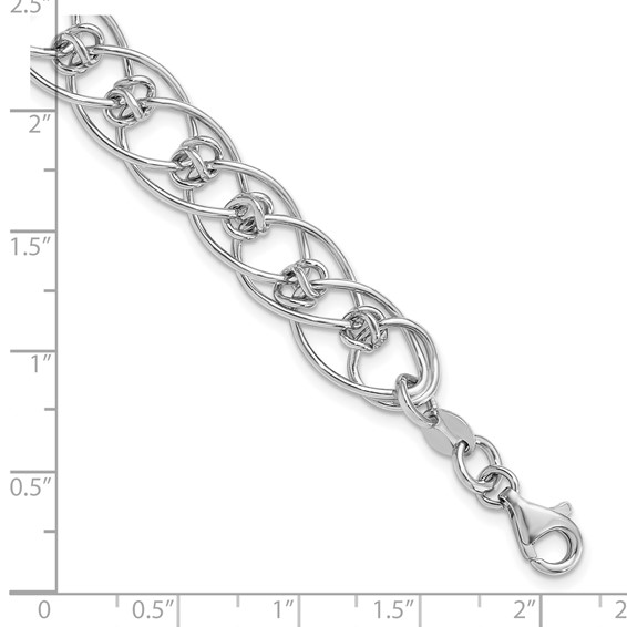 Sterling Silver Rhodium-plated Polished Oval 7.5in Link Bracelet