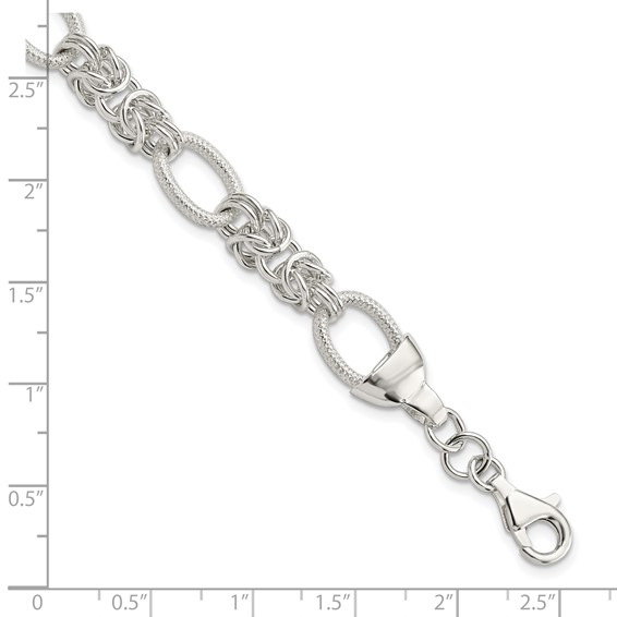 Sterling Silver Polished and Texture Fancy Link 7.5in Bracelet