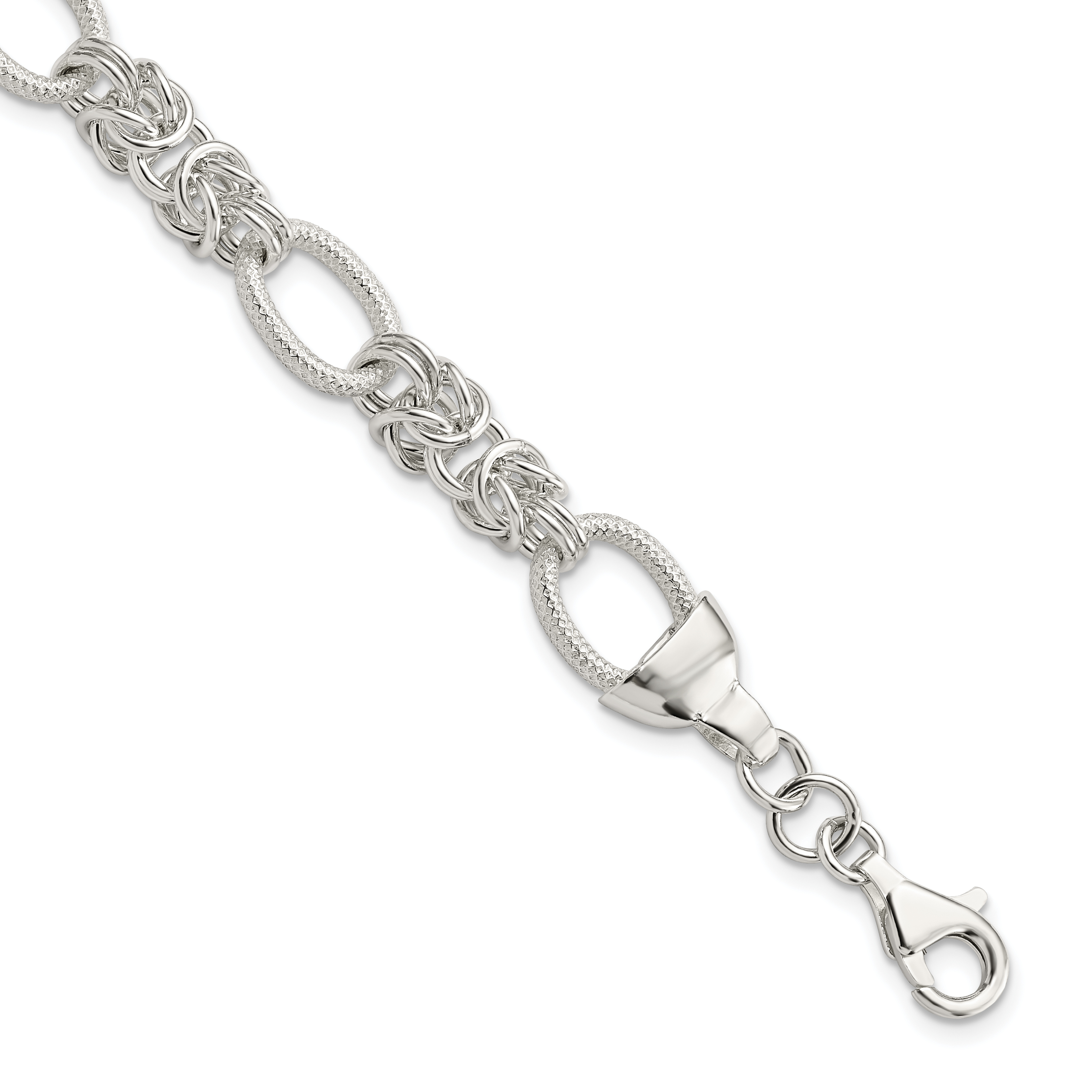 Sterling Silver Polished and Texture Fancy Link 7.5in Bracelet (QG5814-7.5)