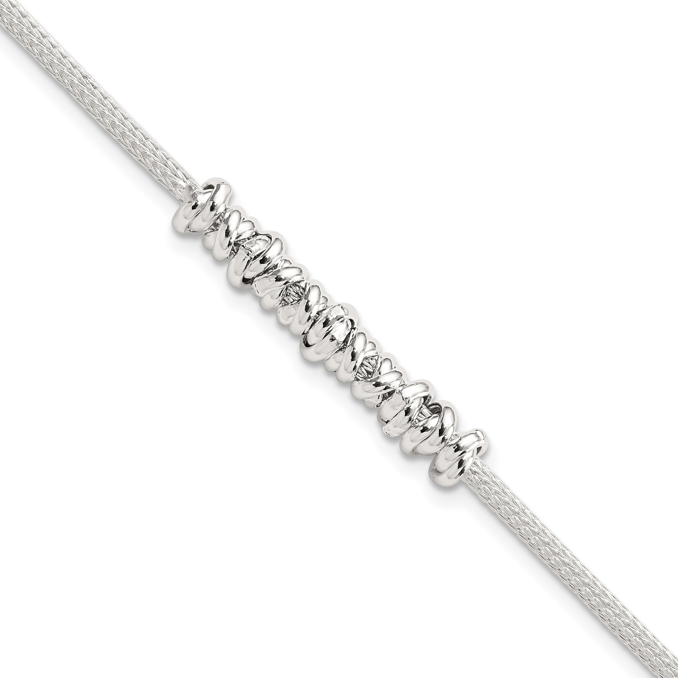 Sterling Silver Polished Beaded w/ 1in ext Bracelet (QG5815-7)