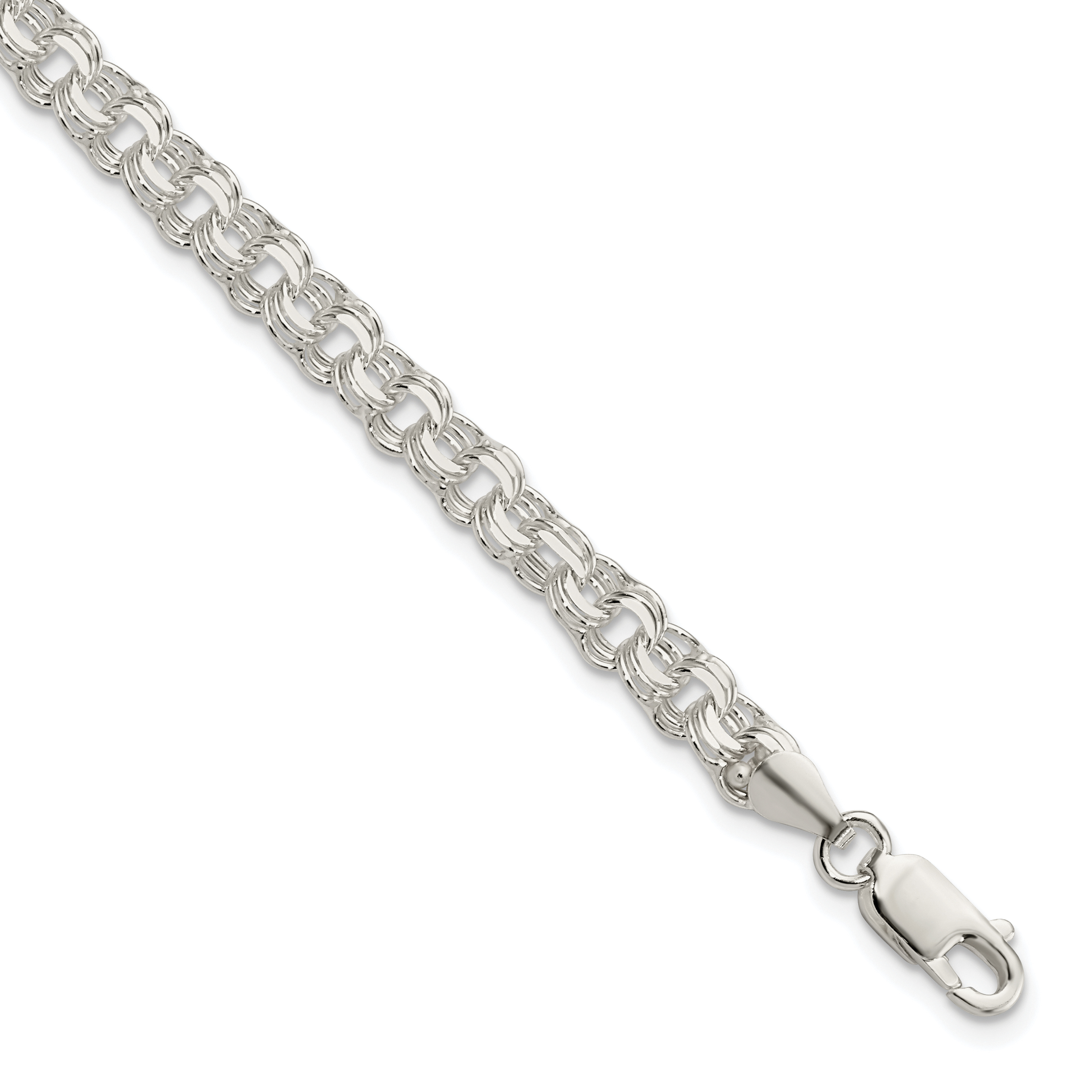 Sterling Silver Polished 5mm Triple Link Charm Bracelet (QG5830-8)
