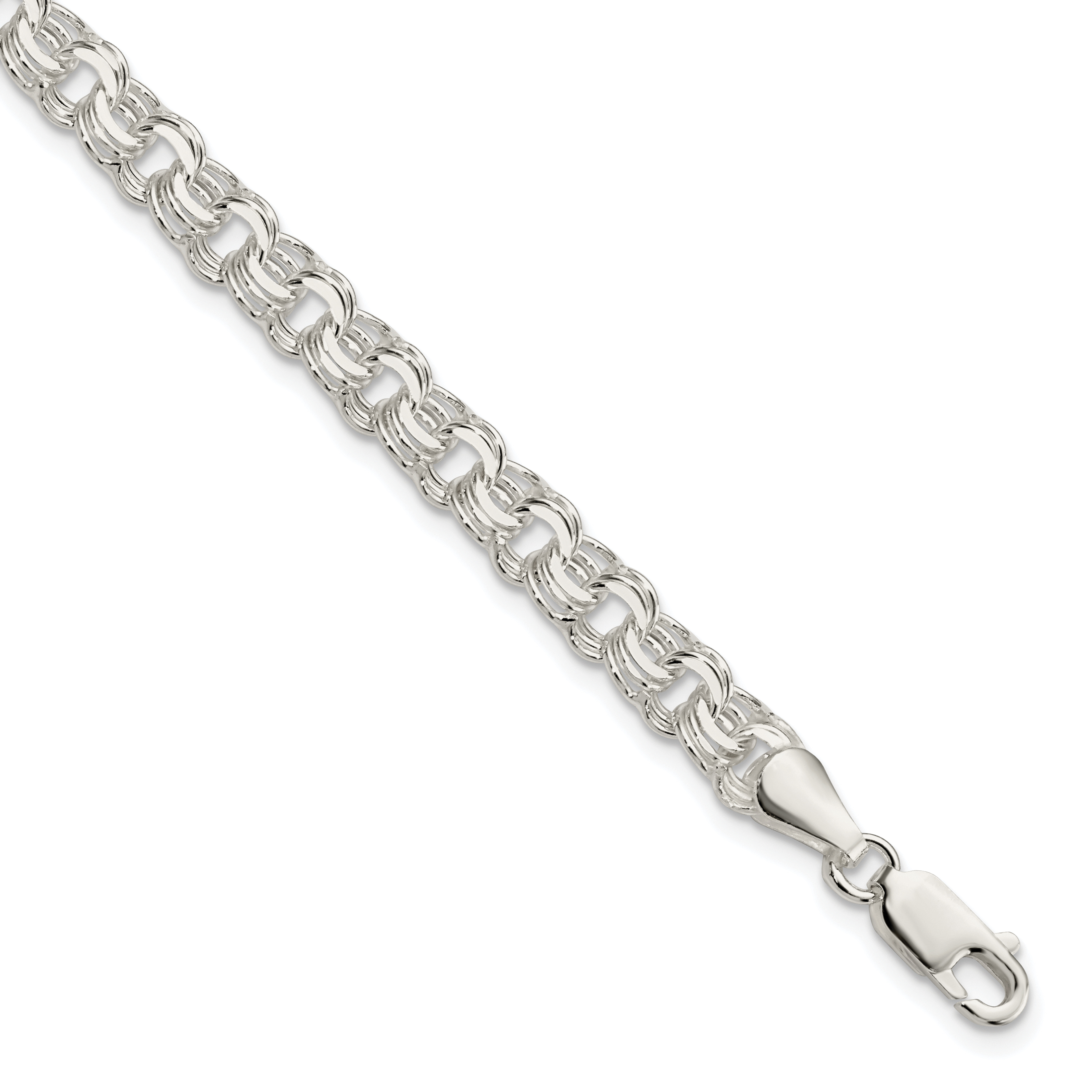 Sterling Silver Polished 6mm Triple Link Charm Bracelet (QG5831-8)