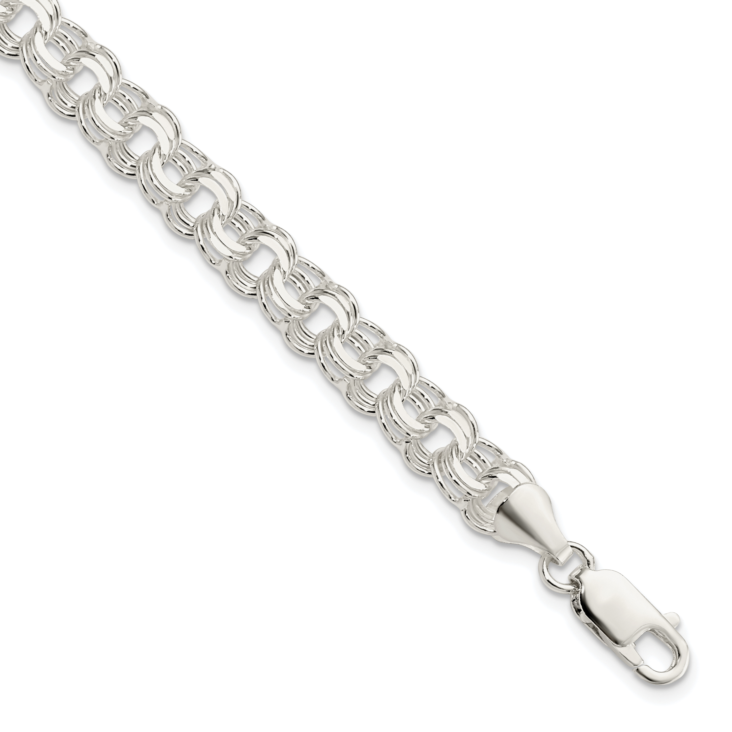 Sterling Silver Polished 7mm Triple Link Charm Bracelet (QG5832-8)