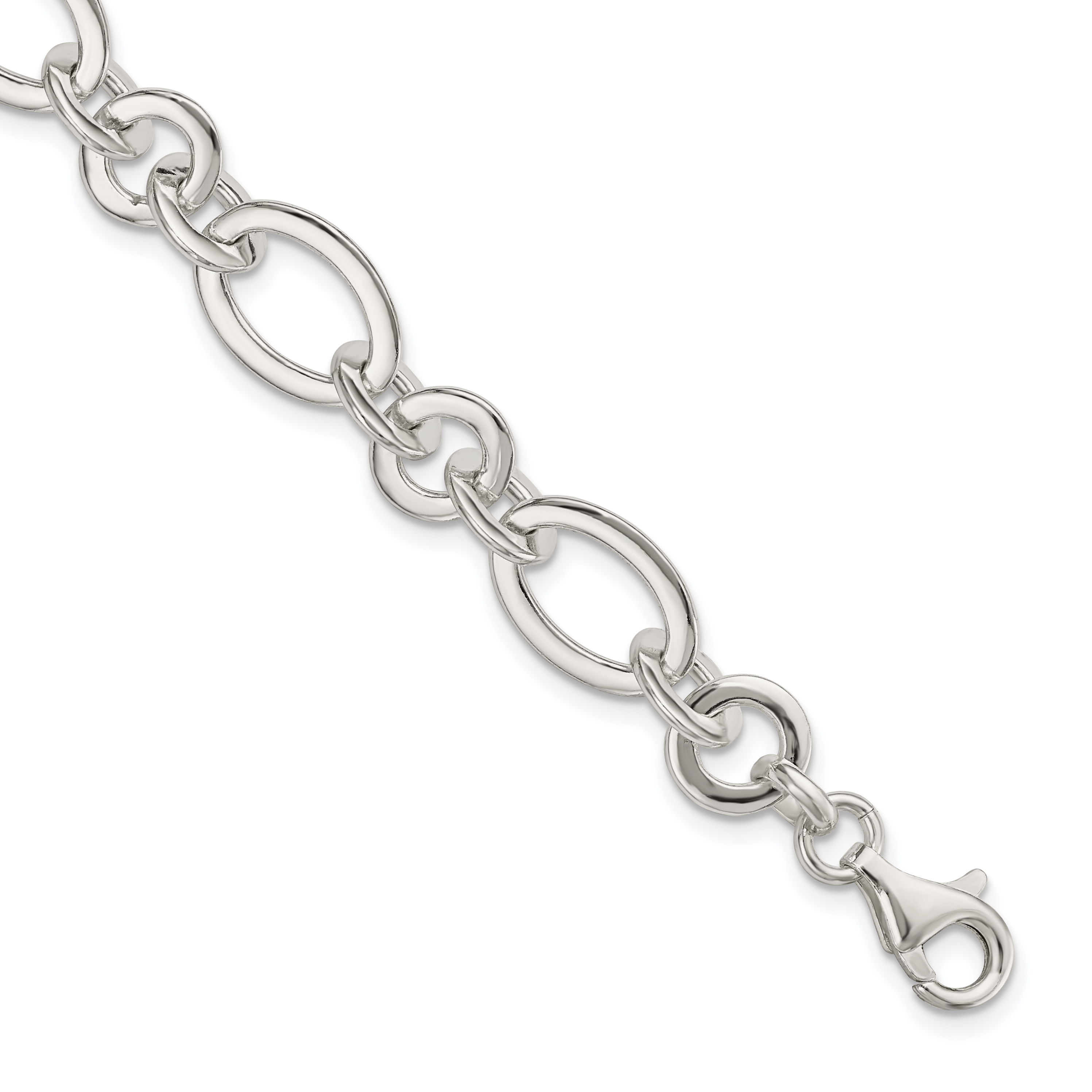 Sterling Silver Fancy Oval and Round Link Bracelet (QG5834-7.5)