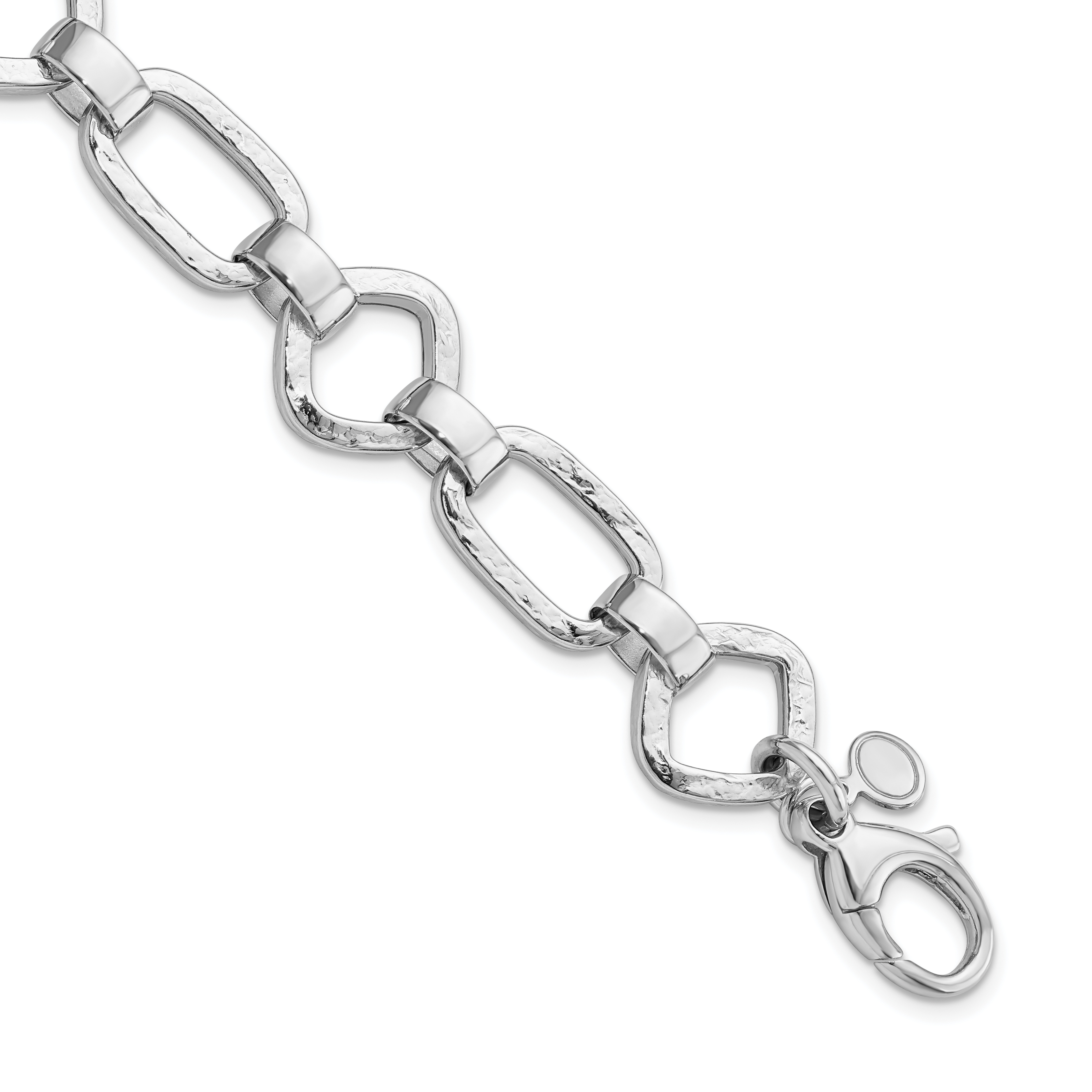 Sterling Silver Rhodium-plated Hammered Geometric w/.5in Ext Bracelet (QG5841-7.25)