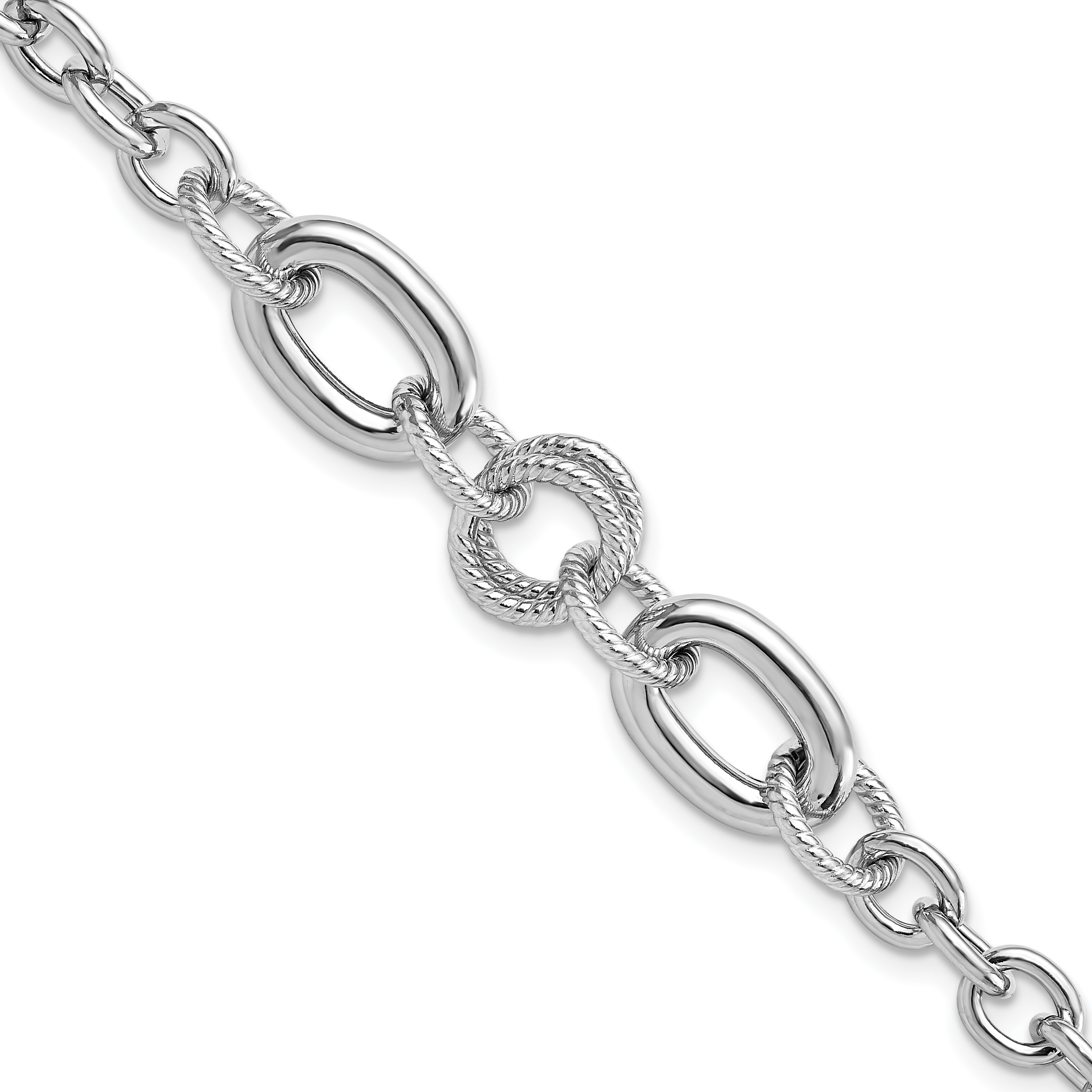 Sterling Silver Rhodium-pltd Fancy Textured Link Bracelet (QG5844-7.75)