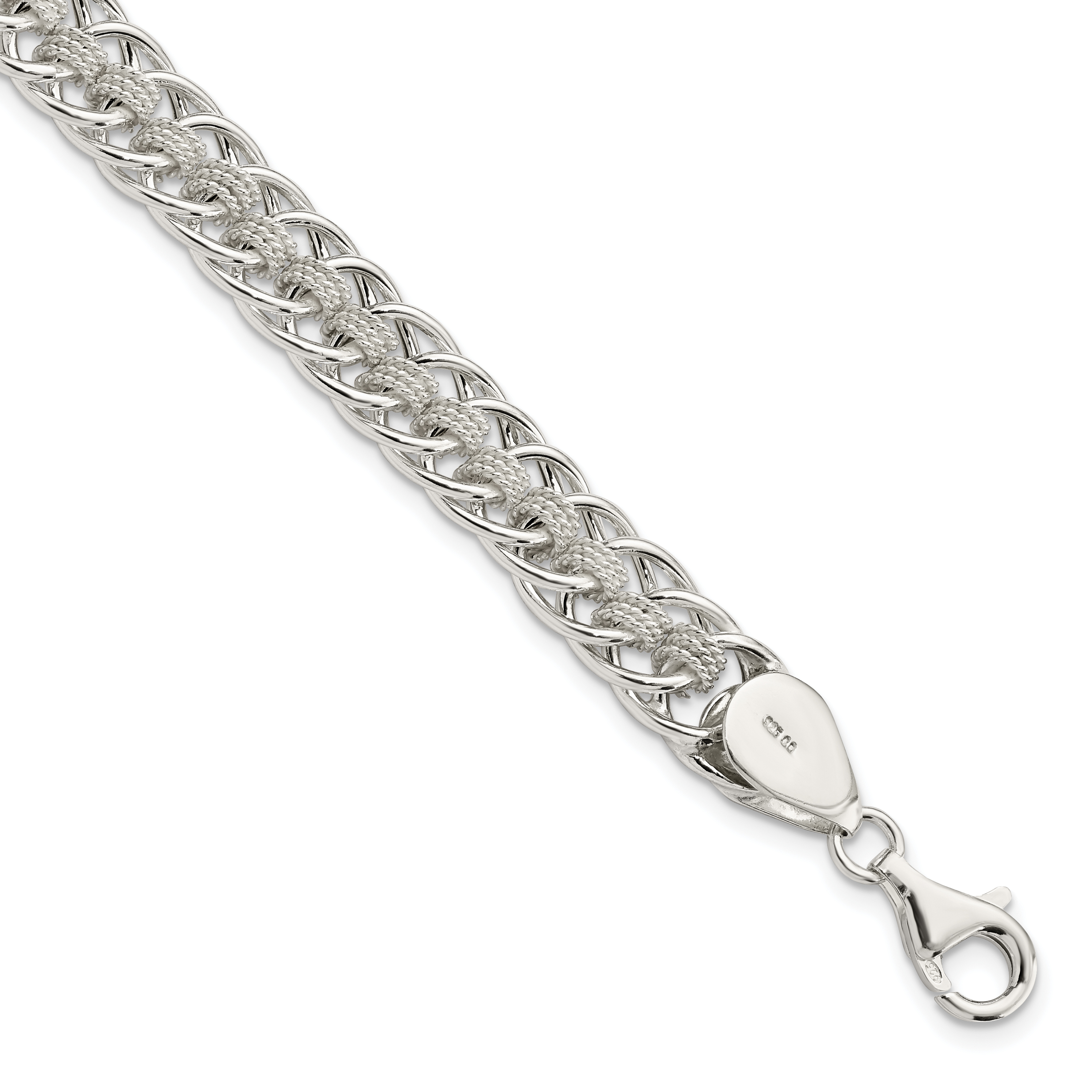 Sterling Silver Polished Roped Oval Link 7.5in Bracelet (QG5857-7.5)