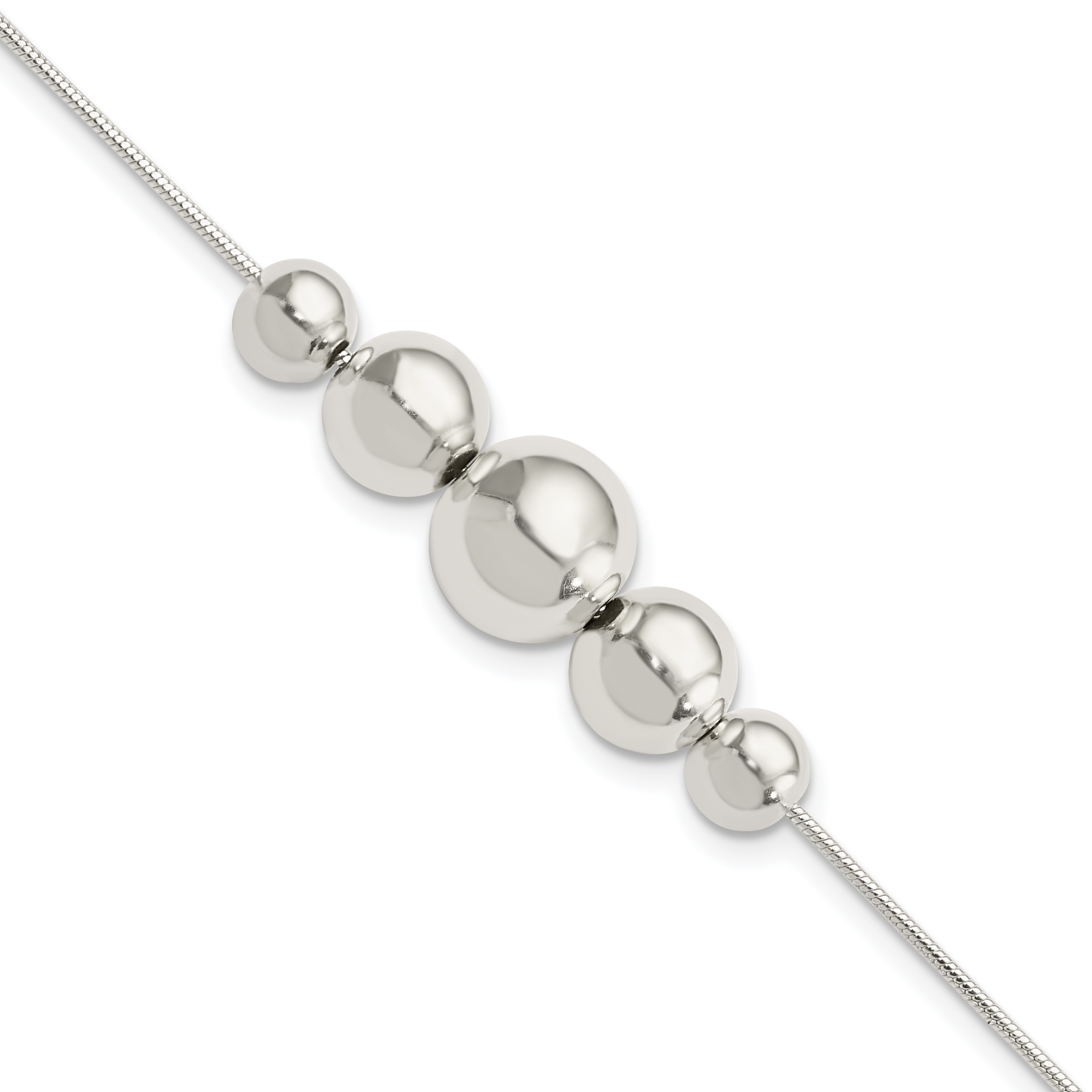 Sterling Silver Polished Tapered Round Bead w/1 in ext. Bracelet (QG5881-7)