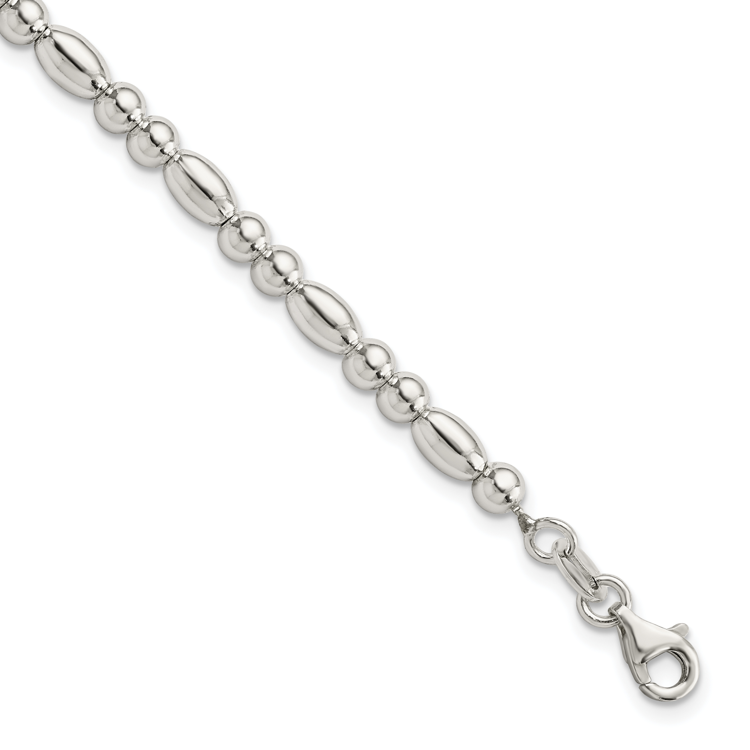 Sterling Silver Round and Oval Beaded Bracelet (QG5886-7.5)