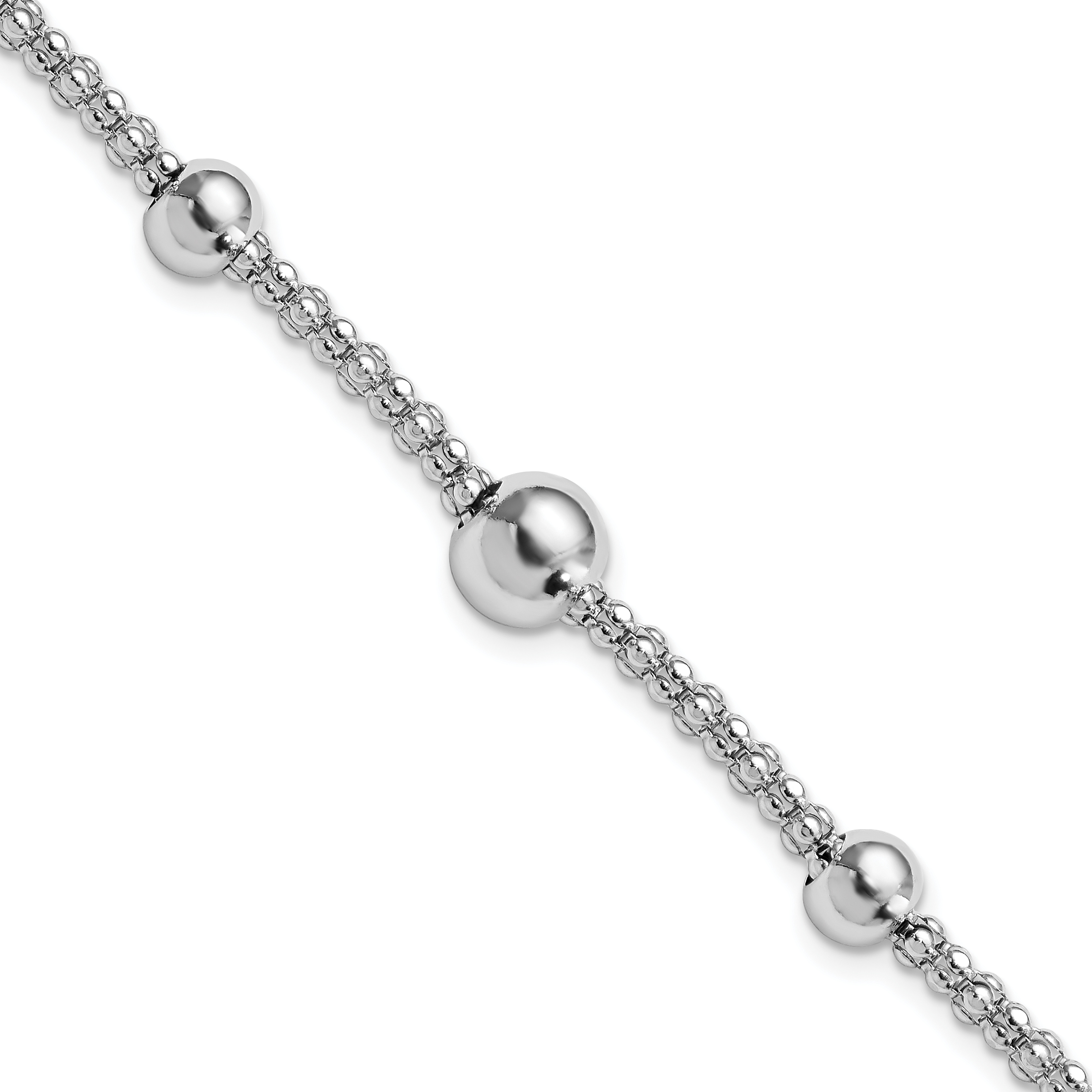 Sterling Silver Rhodium-plated Beaded Popcorn Chain w/1in ext Bracelet (QG5888-7)
