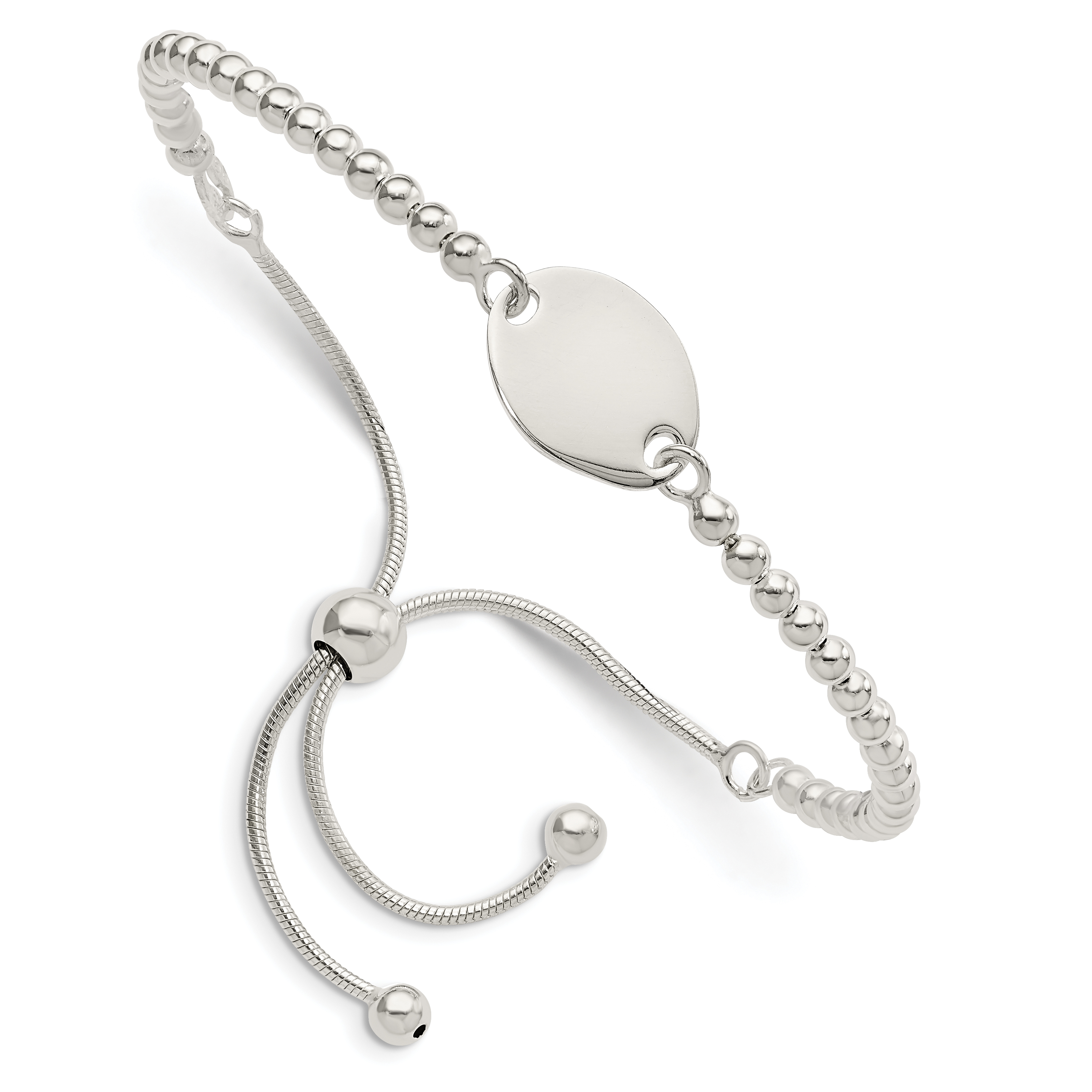 Sterling Silver Polished Beaded Adjustable Bracelet (QG5891)