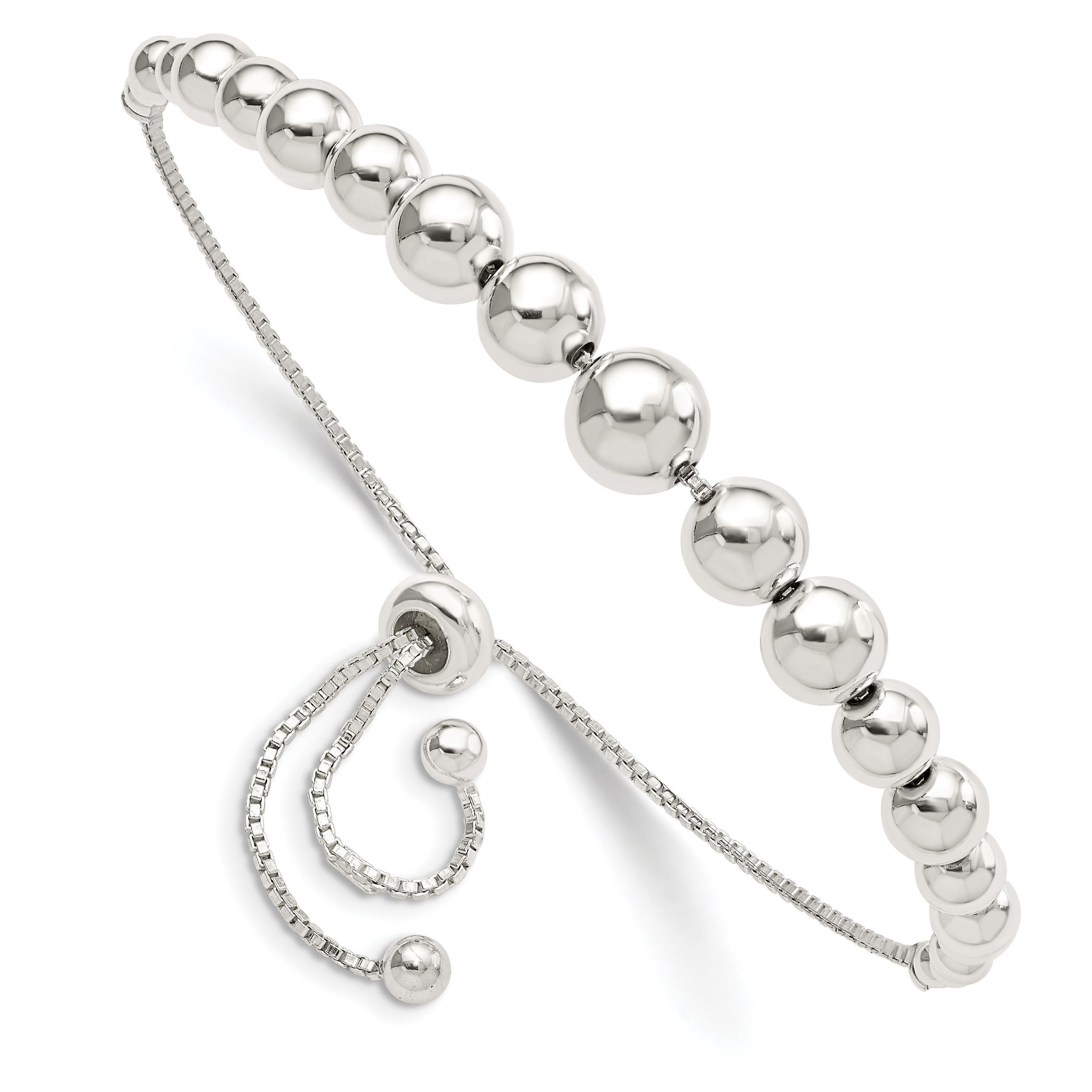 Sterling Silver Polished Beaded Adjustable Bracelet (QG5894)