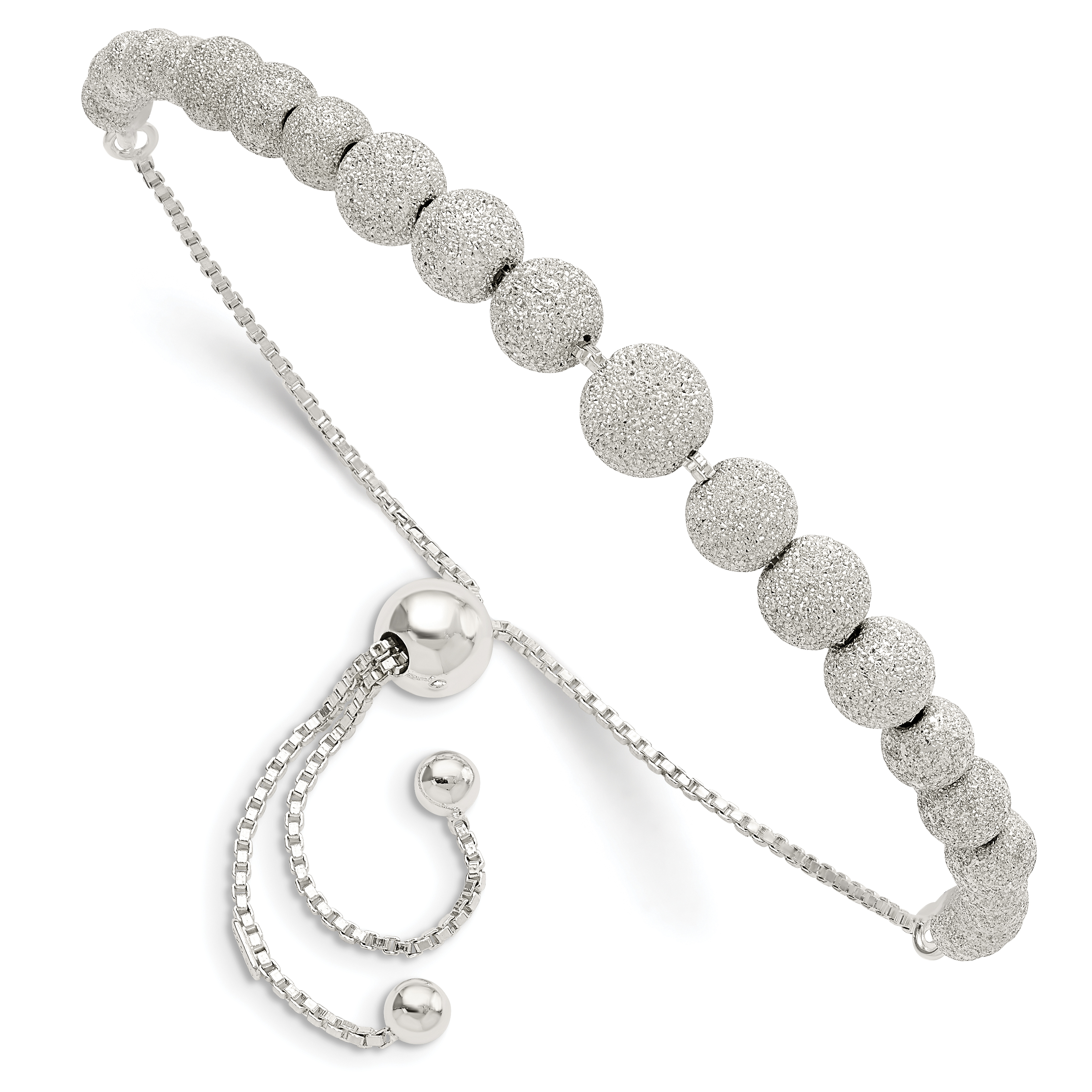 Sterling Silver Polished & Lasered Beaded Adjustable Bracelet (QG5896)