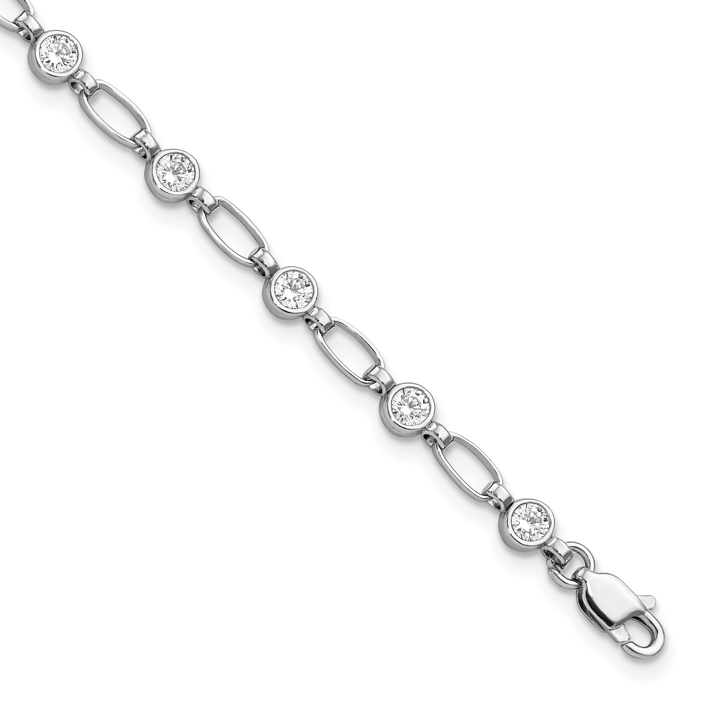 Sterling Silver Rhodium-plated Polished CZ Bracelet (QG5900-7)