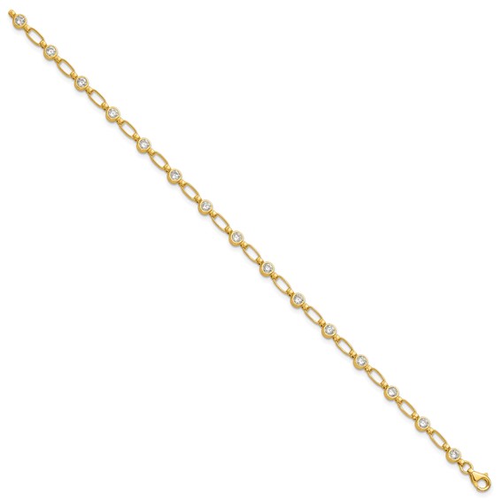 Sterling Silver Gold-tone Bezel CZ 7.5in  Bracelet