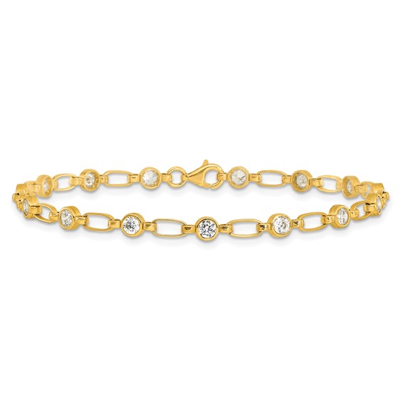 Sterling Silver Gold-tone Bezel CZ 7.5in  Bracelet