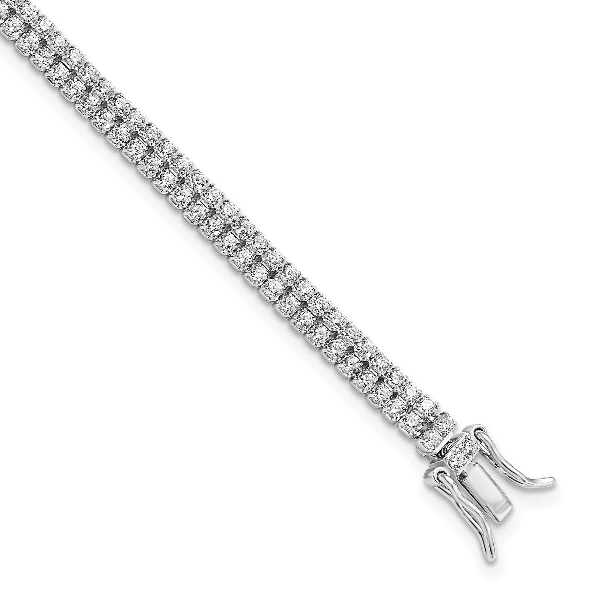 Sterling Silver Rhodium-plated 2-Row CZ Tennis Bracelet (QG5902-7.5)