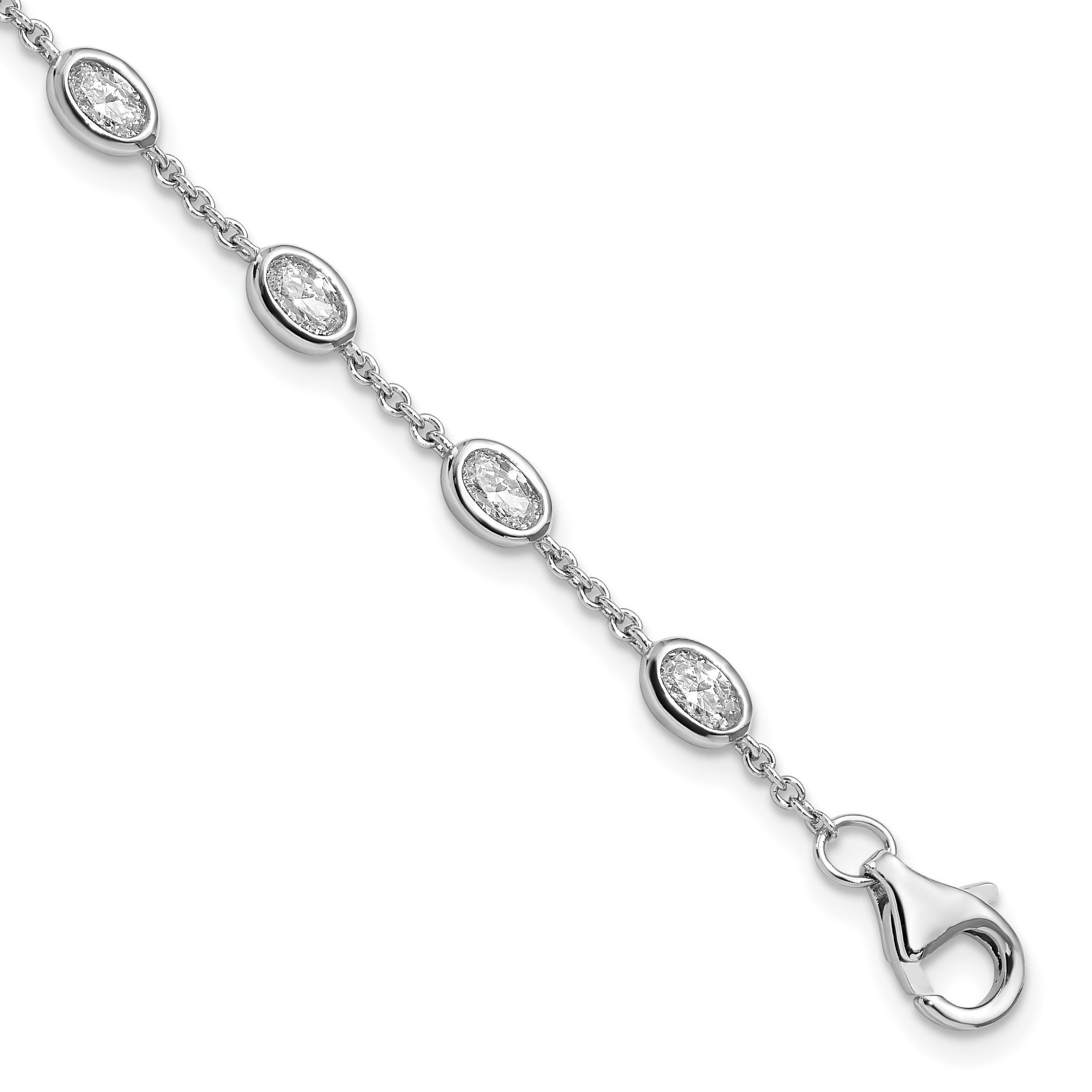 Sterling Silver Rhodium-plated Oval CZ w/1in ext 11 Station Bracelet (QG5904-6.5)