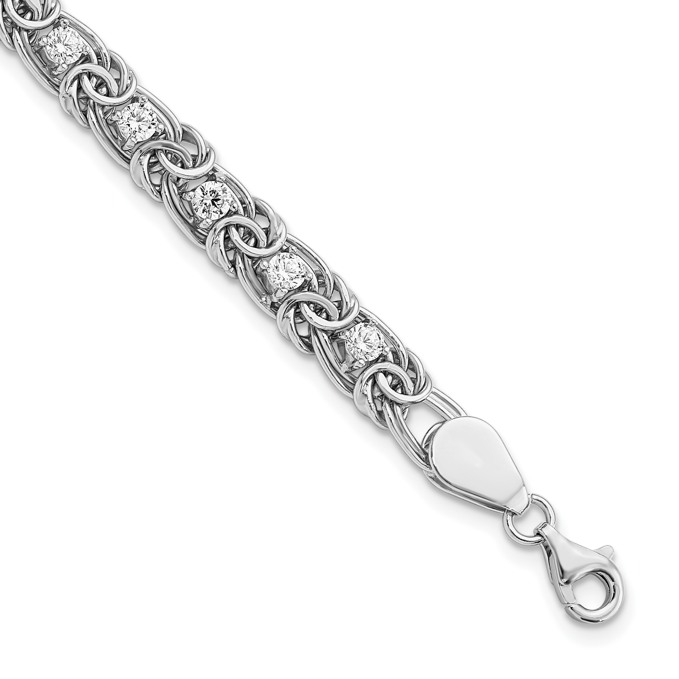 Sterling Silver Rhodium-plated Polished Clear CZ Flat Link 7.5in Bracelet (QG5905-7.5)