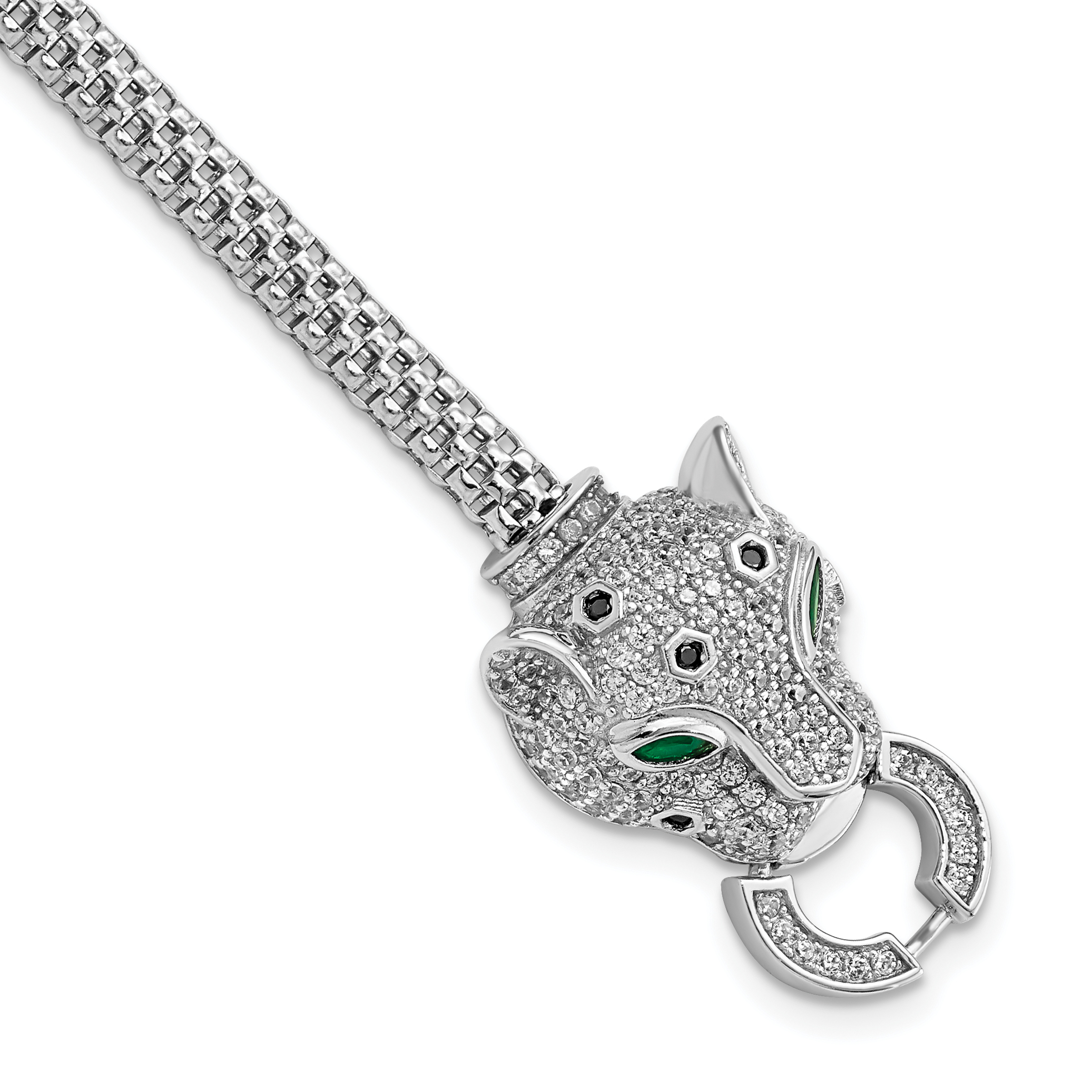 Sterling Silver Rhodium-plated Polished CZ Cheetah Head Bracelet (QG5906-7.25)