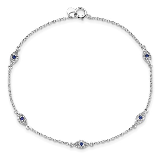Sterling Silver Rhodium-plated Polished Blue & White CZ Eyes Bracelet