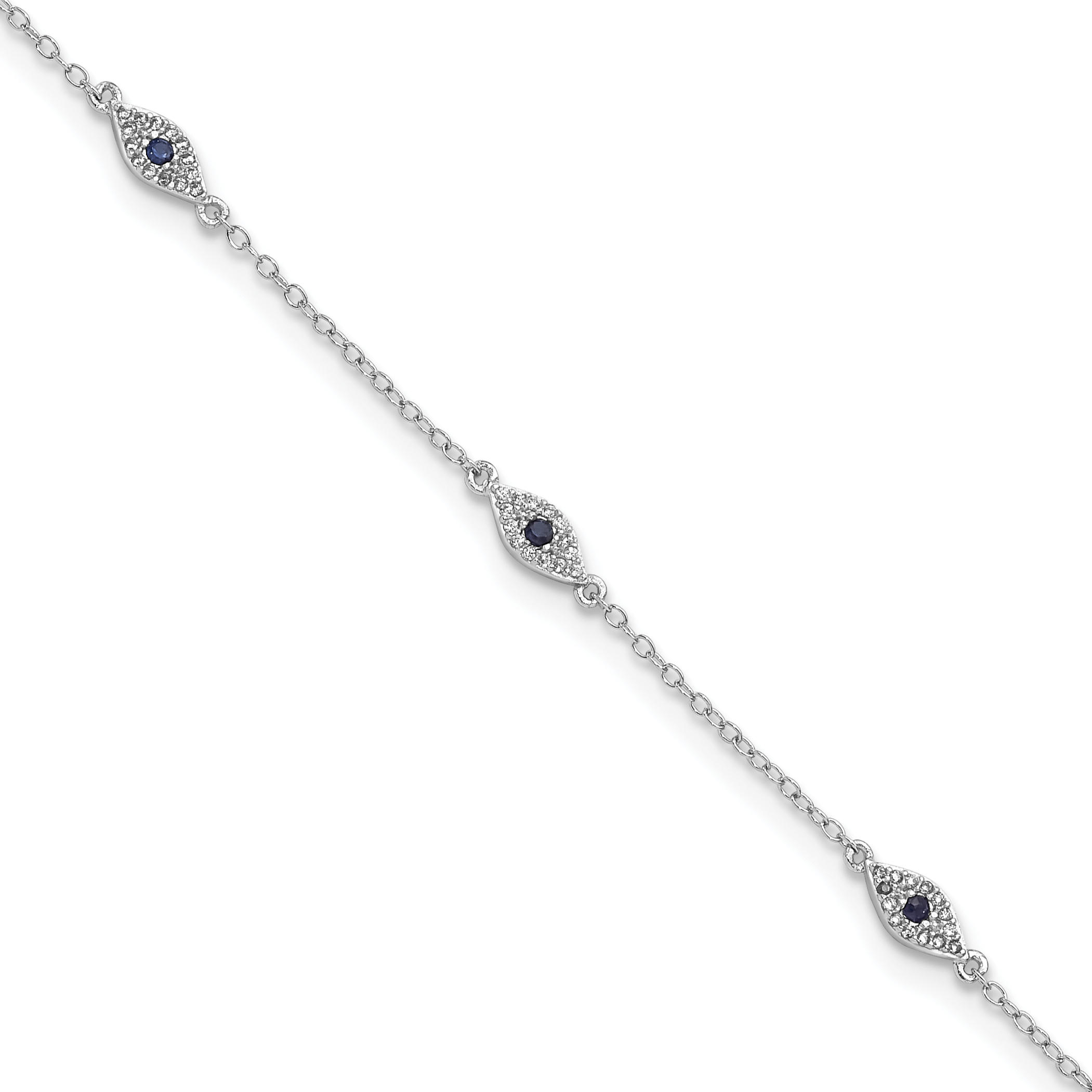 Sterling Silver Rhodium-plated Polished Blue & White CZ Eyes Bracelet (QG5915-7.5)