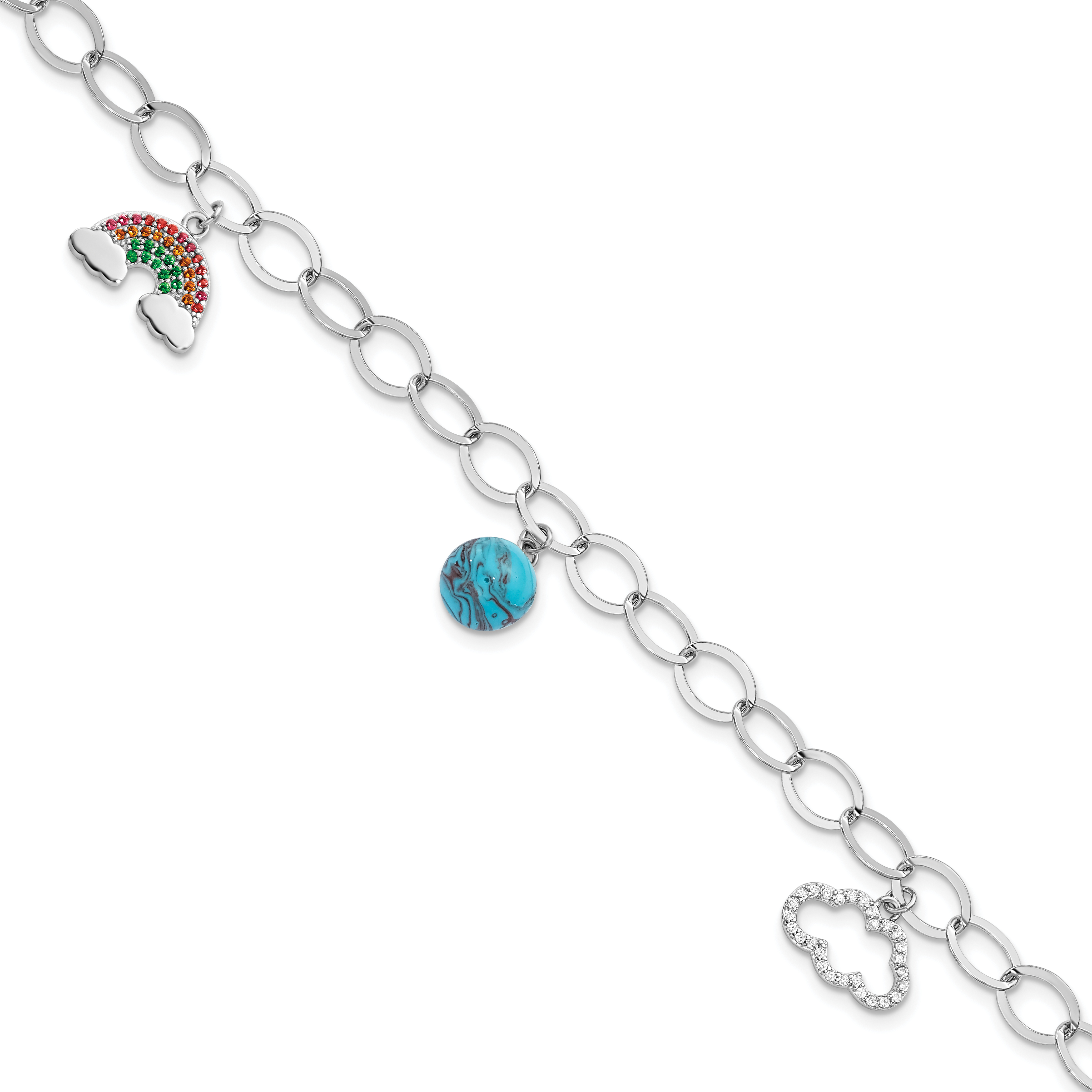Sterling Silver 8in RH-plated Multi-color Nano Crystal Turquoise Bracelet (QG5916-8)