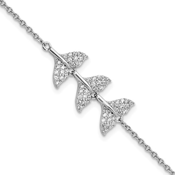 Pure Fire Sterling Silver Rhod-plated CZ Whale Tail w/ 1inch Bracelet