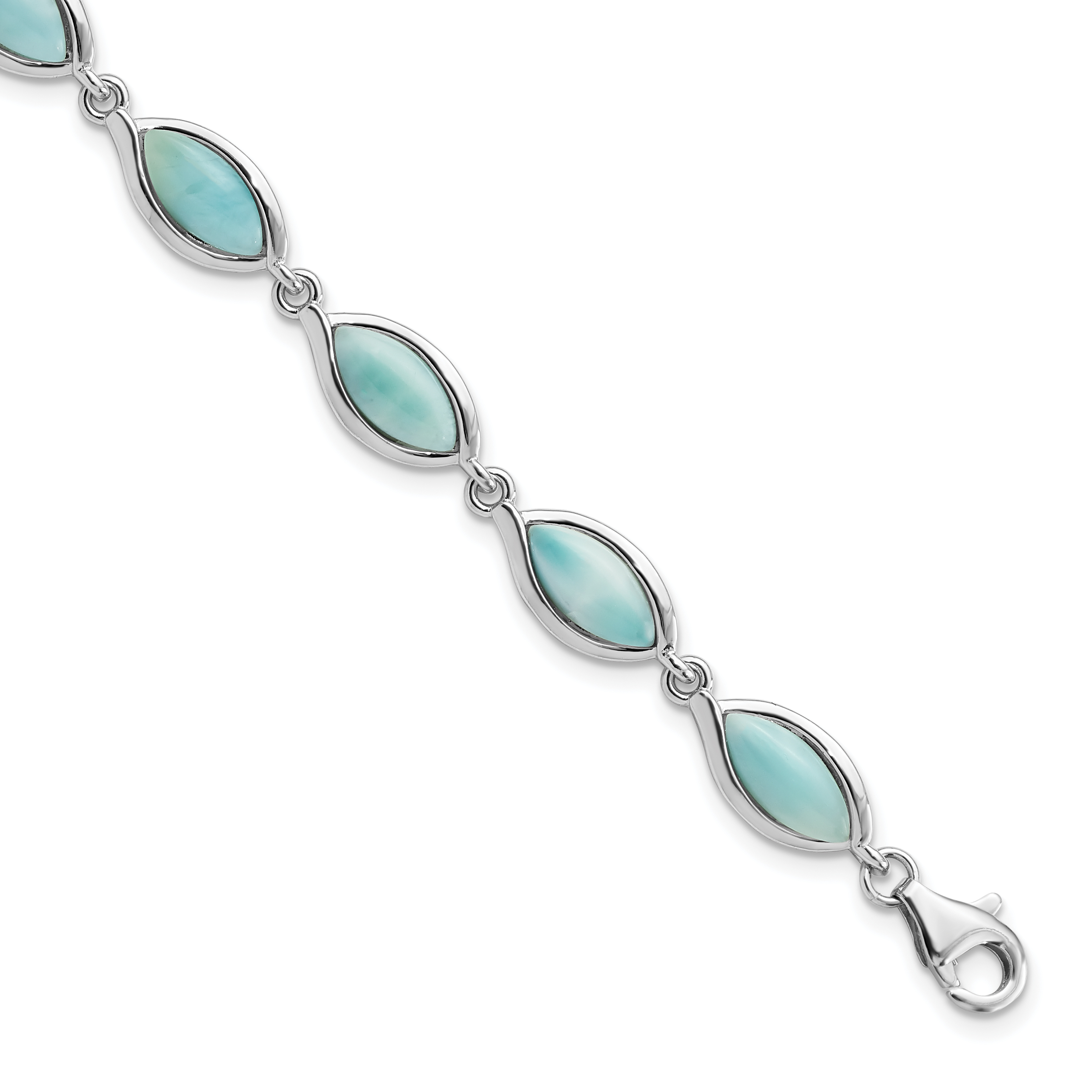 Sterling Silver Rhodium-plated Polished Marquise Shape Larimar Bracelet (QG5923-8)