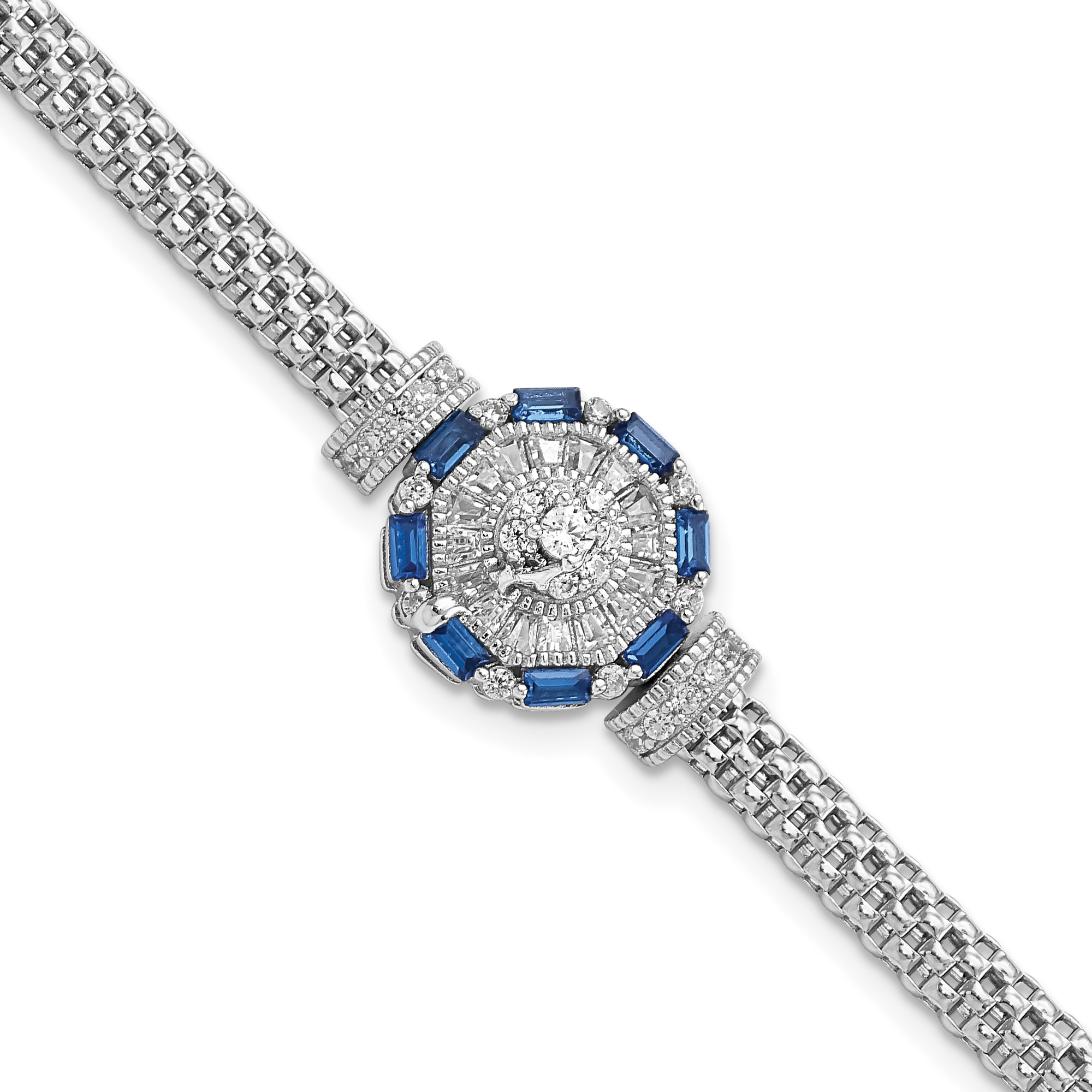 Sterling Silver Rhodium-plated Polished Blue & White CZ Bracelet (QG5930-7)
