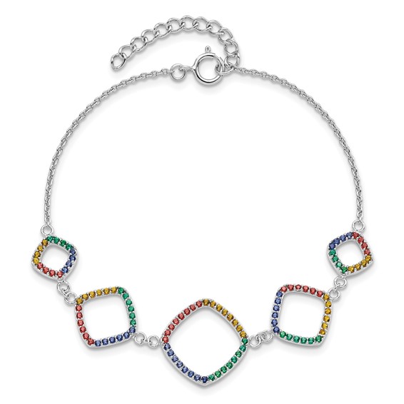 Sterling Silver  w/1in ext RH-plated Multi-color Nano Crystal Bracelet