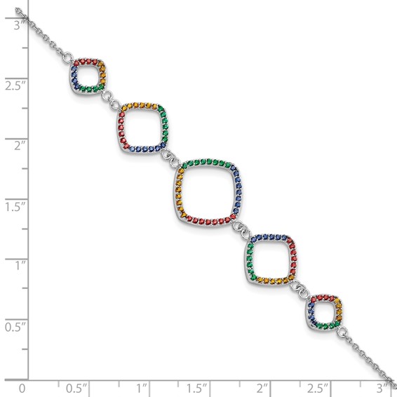 Sterling Silver  w/1in ext RH-plated Multi-color Nano Crystal Bracelet