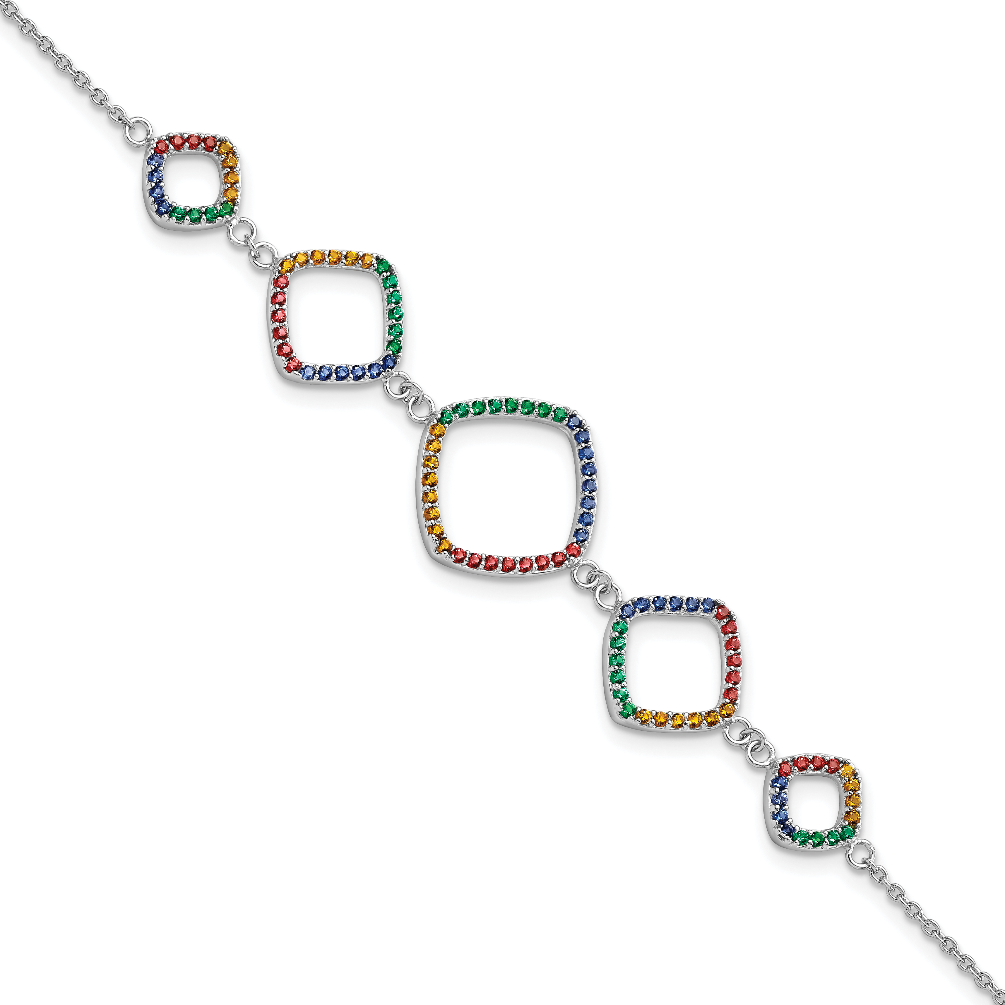 Sterling Silver  w/1in ext RH-plated Multi-color Nano Crystal Bracelet (QG5931-6.5)
