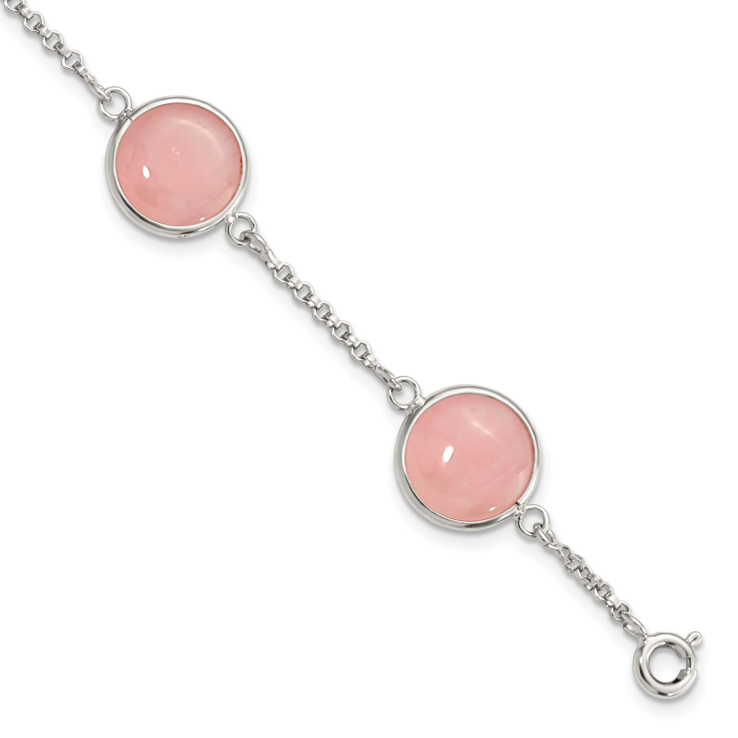Sterling Silver Polished Rose Quartz 7.5in Bracelet (QG5933-7.5)