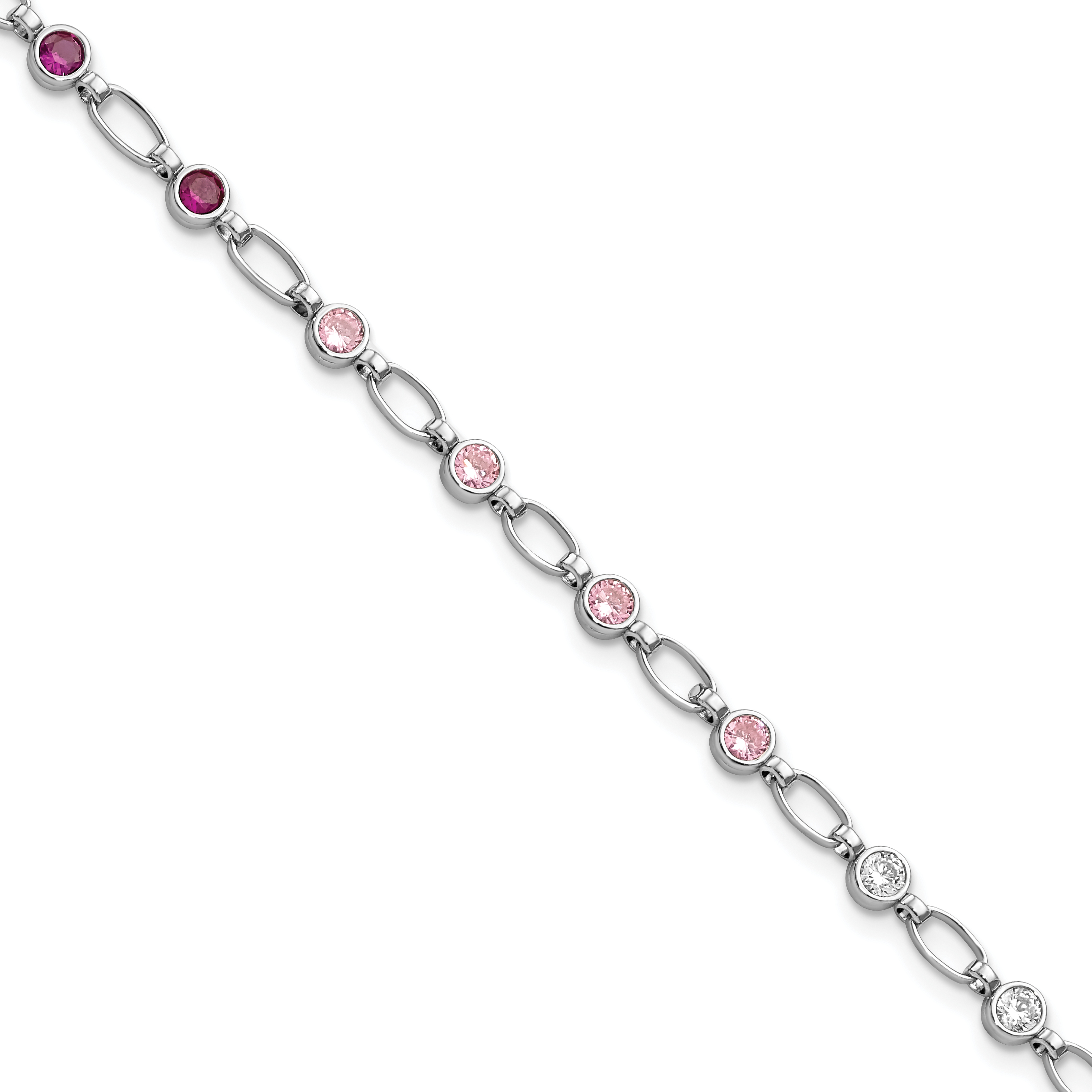 Sterling Silver Rhodium-plated Polished Red Pink Clear CZ Bracelet (QG5938-7.25)