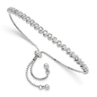 Sterling Silver Polished Rhodium-plated CZ Adjustable Bracelet