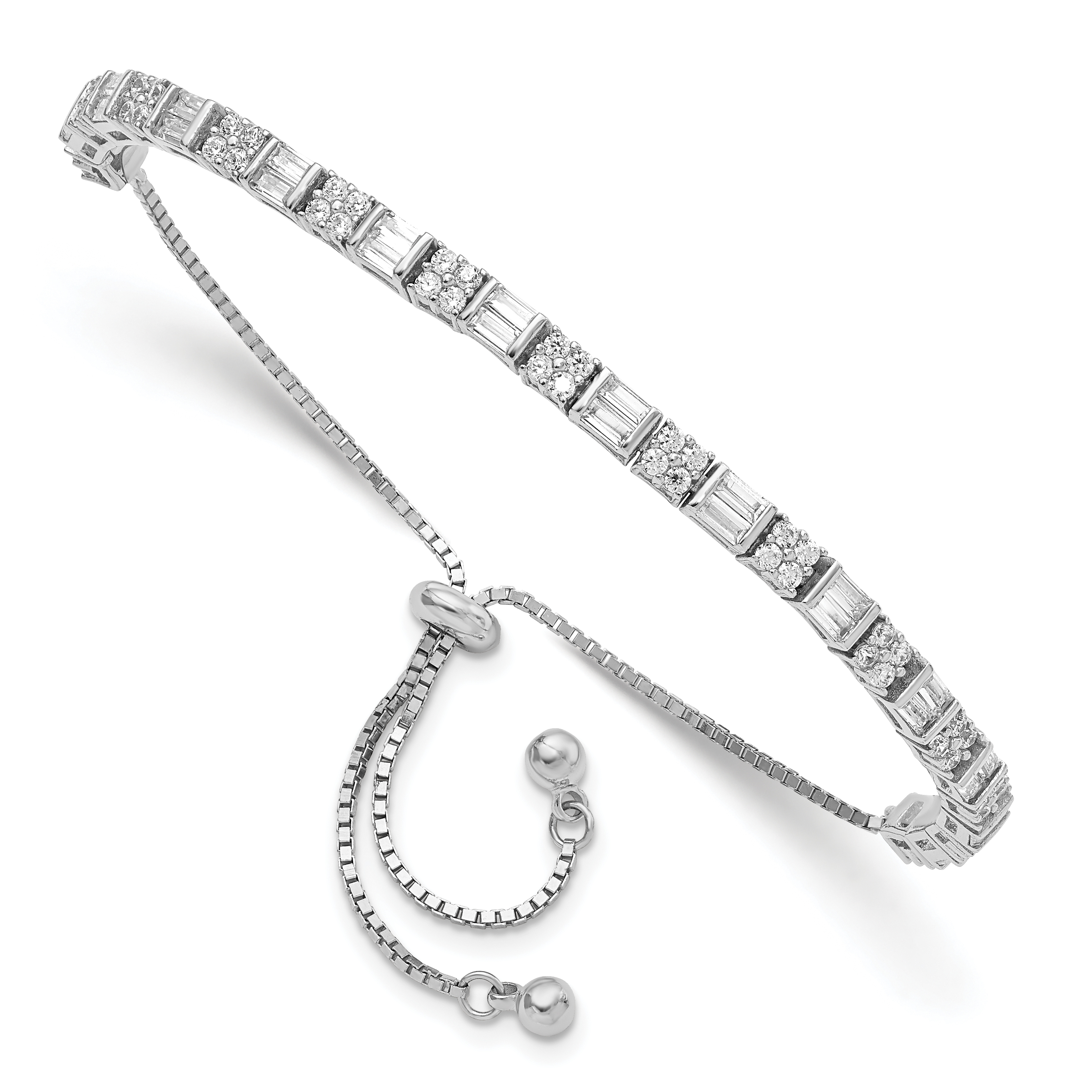 Sterling Silver Polished Rhodium-plated CZ Adjustable Bracelet (QG5952)