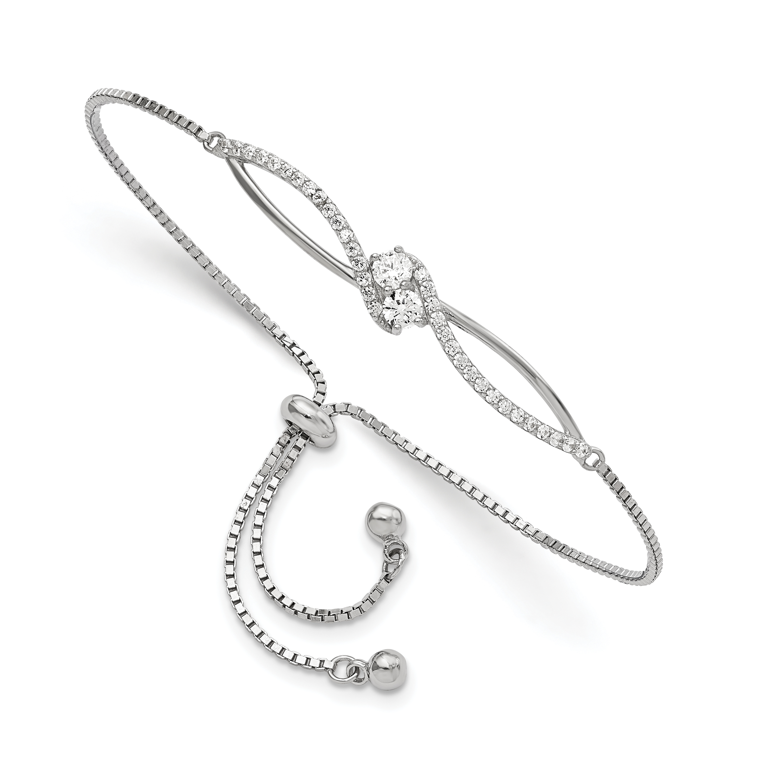 Sterling Silver Polished Rhodium-plated CZ Adjustable Bracelet (QG5953)